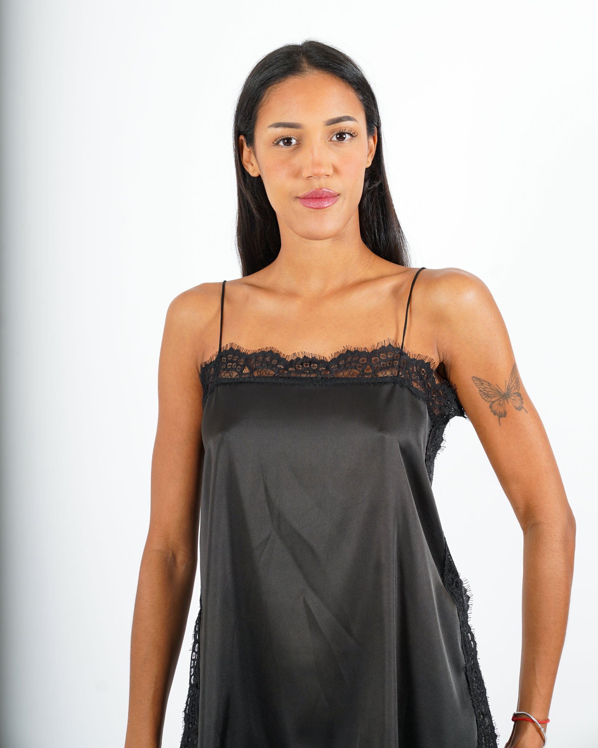 Top lungo con pizzo macramè in mano raso - Kolapa