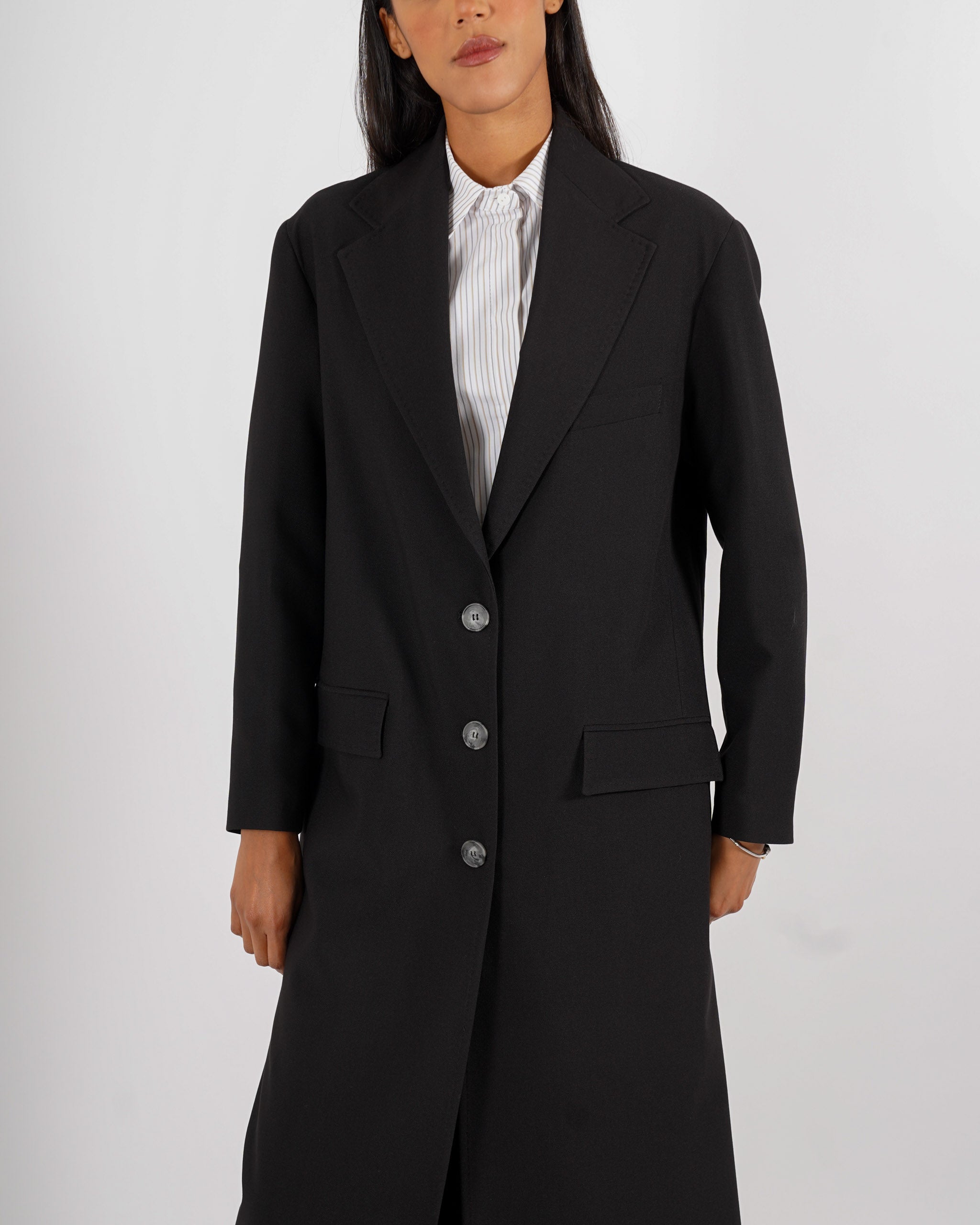 Cappotto lungo monopetto in frescolana - Plinia