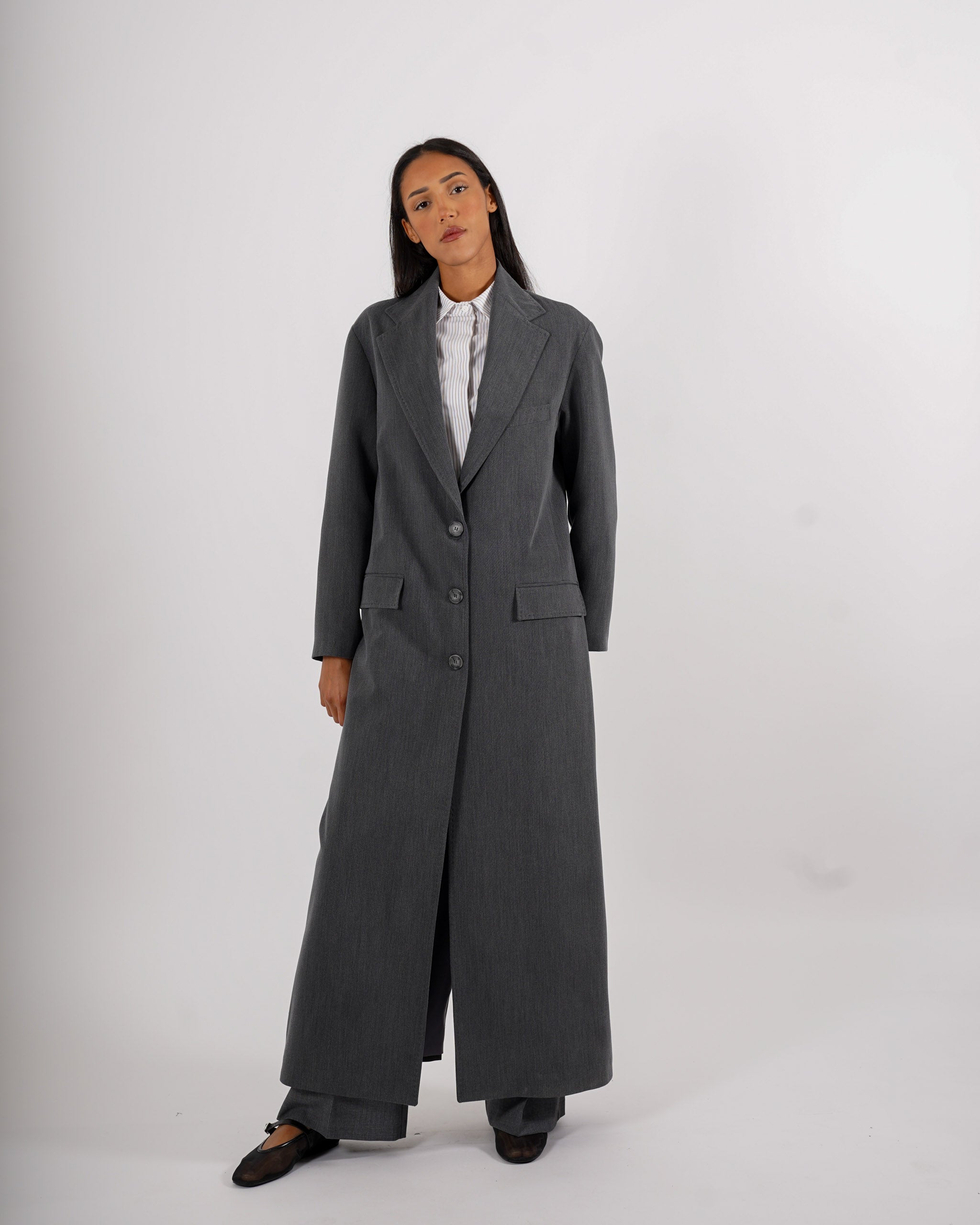 Cappotto lungo monopetto in frescolana - Plinia