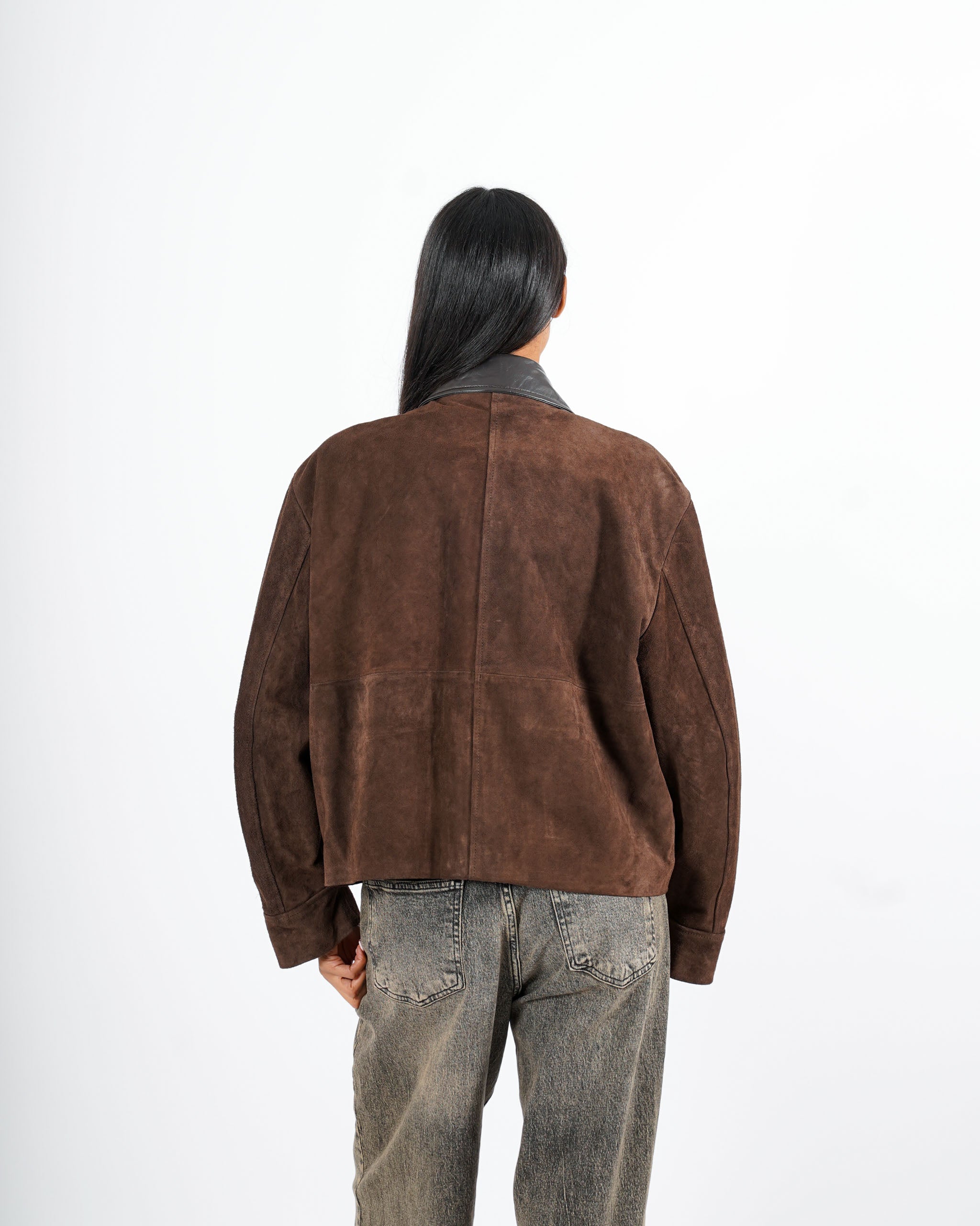 Giacca in crosta vintage con profili in pelle - Estrella