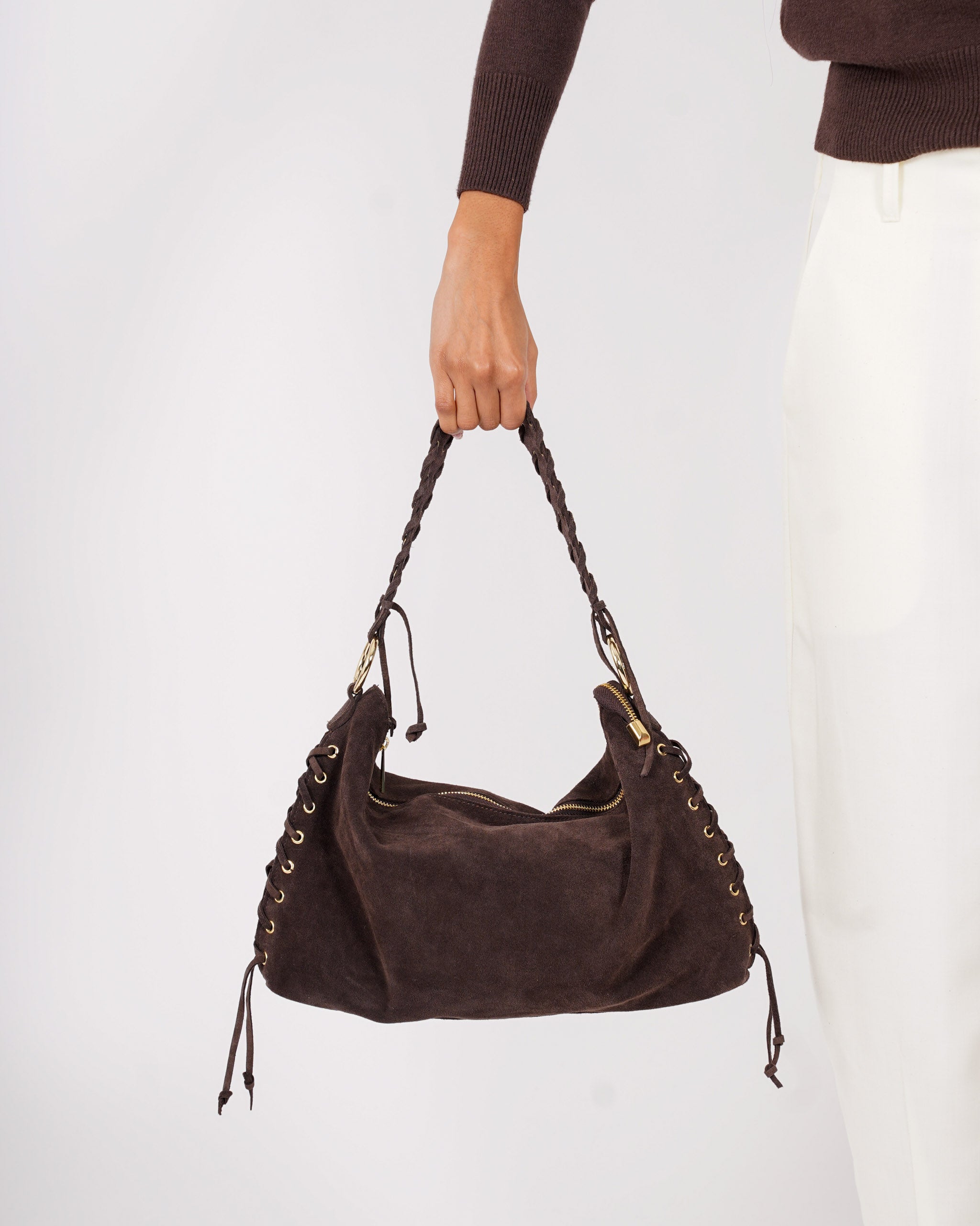 Borsa nodo con tracolla in camoscio - Metrik