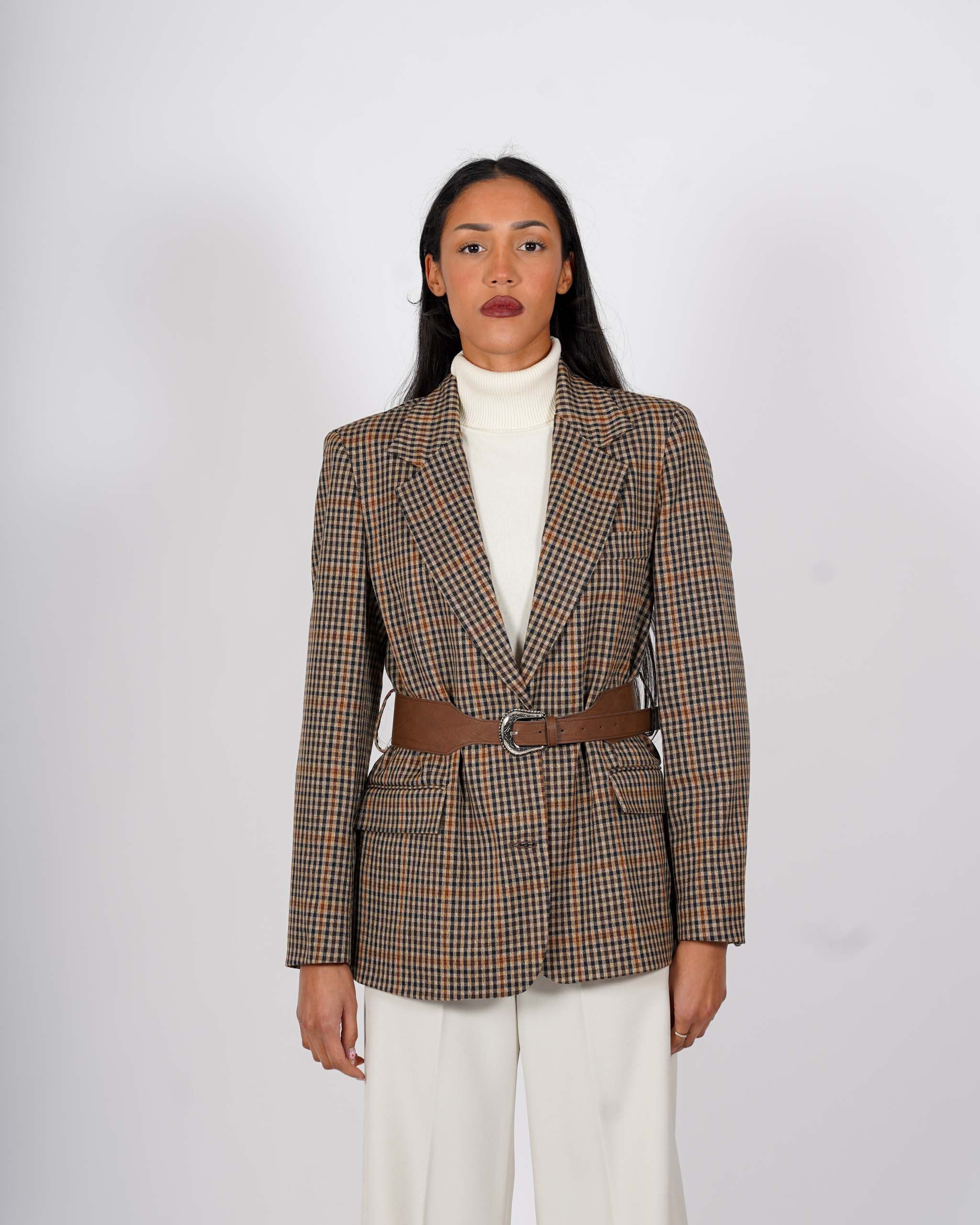 Blazer monopetto a quadri con cintura - Kedira