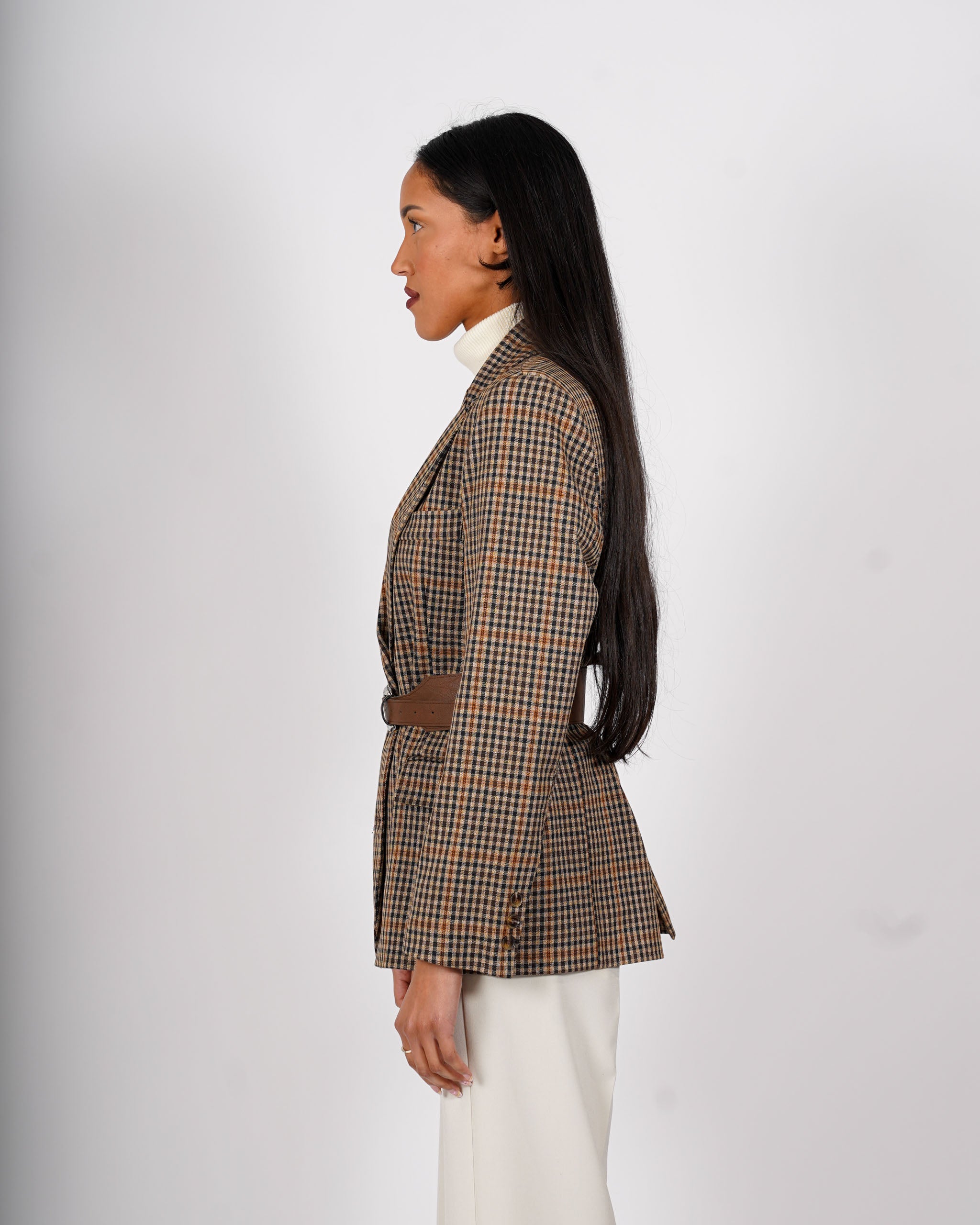 Blazer monopetto a quadri con cintura - Kedira