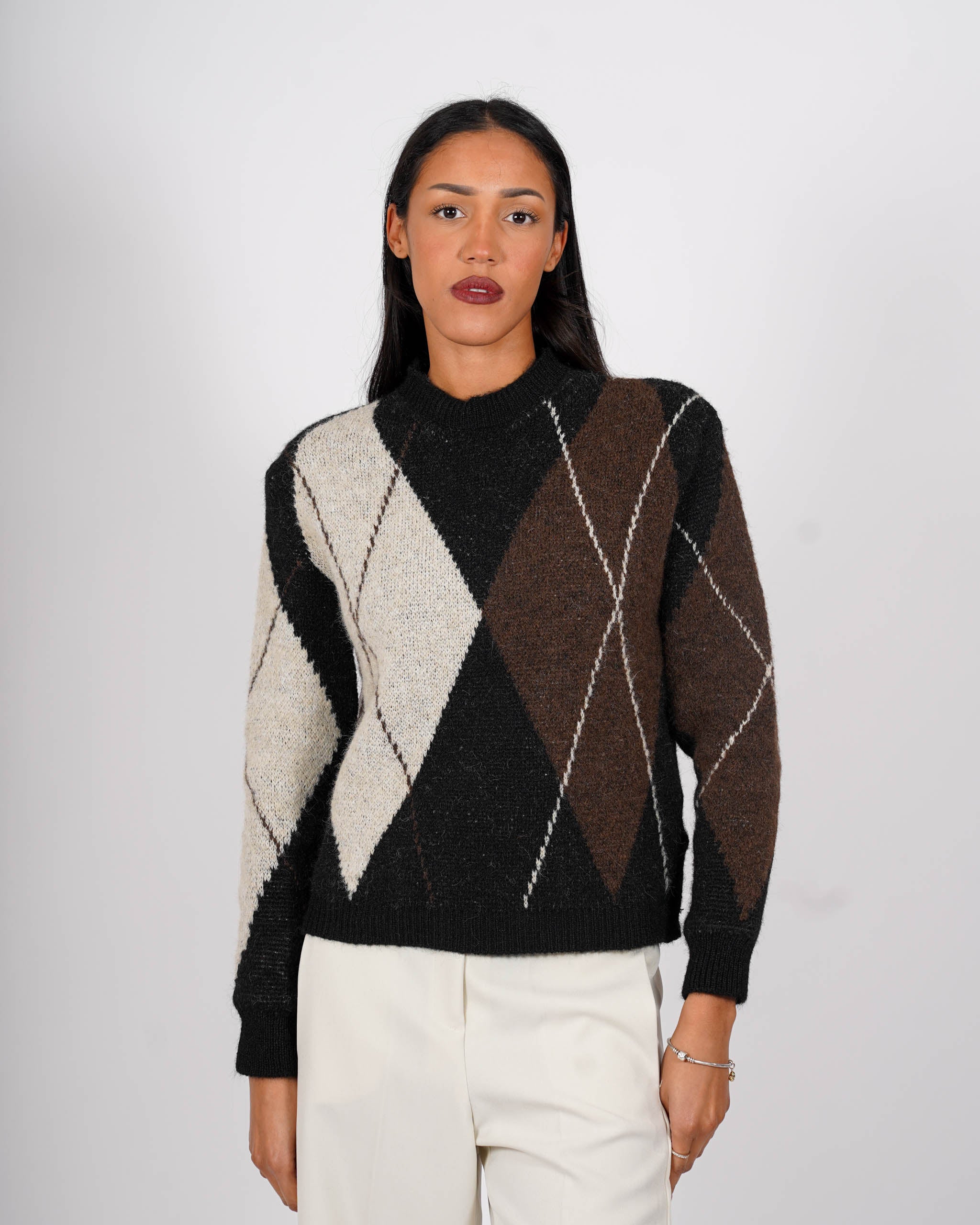 Maglia girocollo con losanghe in mano mohair - Perplessa