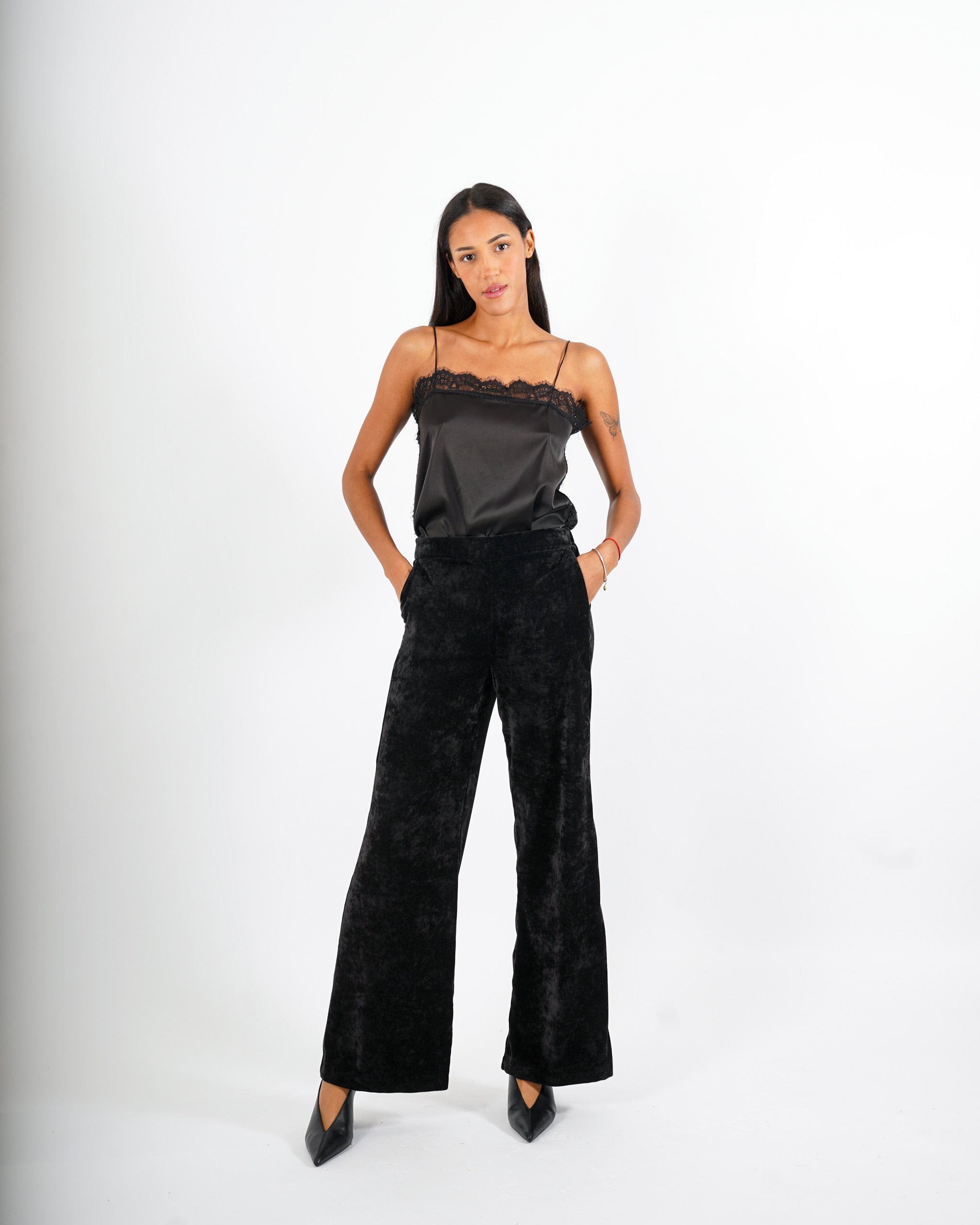 Pantaloni vita alta in velluto liscio - Madrigal