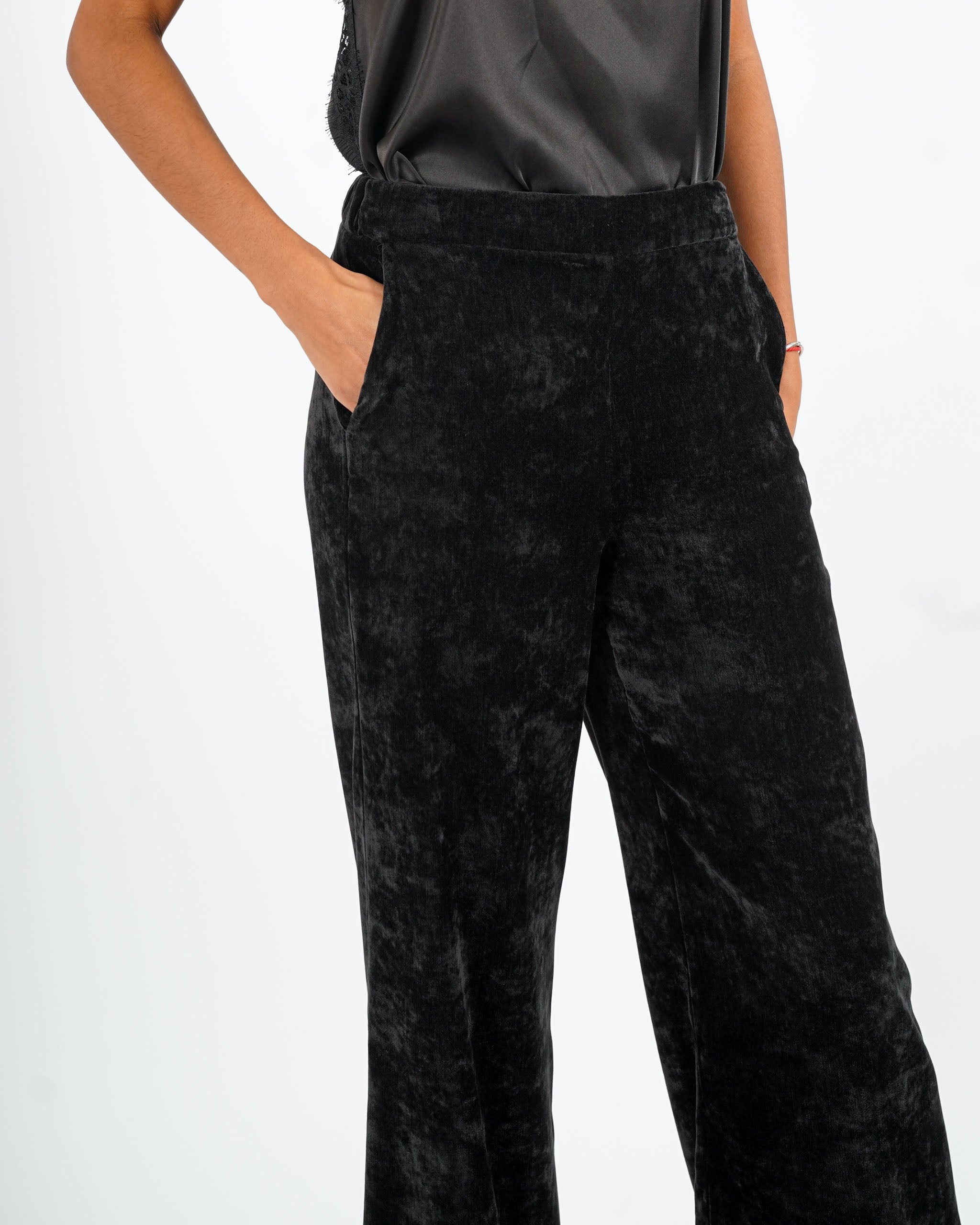 Pantaloni vita alta in velluto liscio - Madrigal