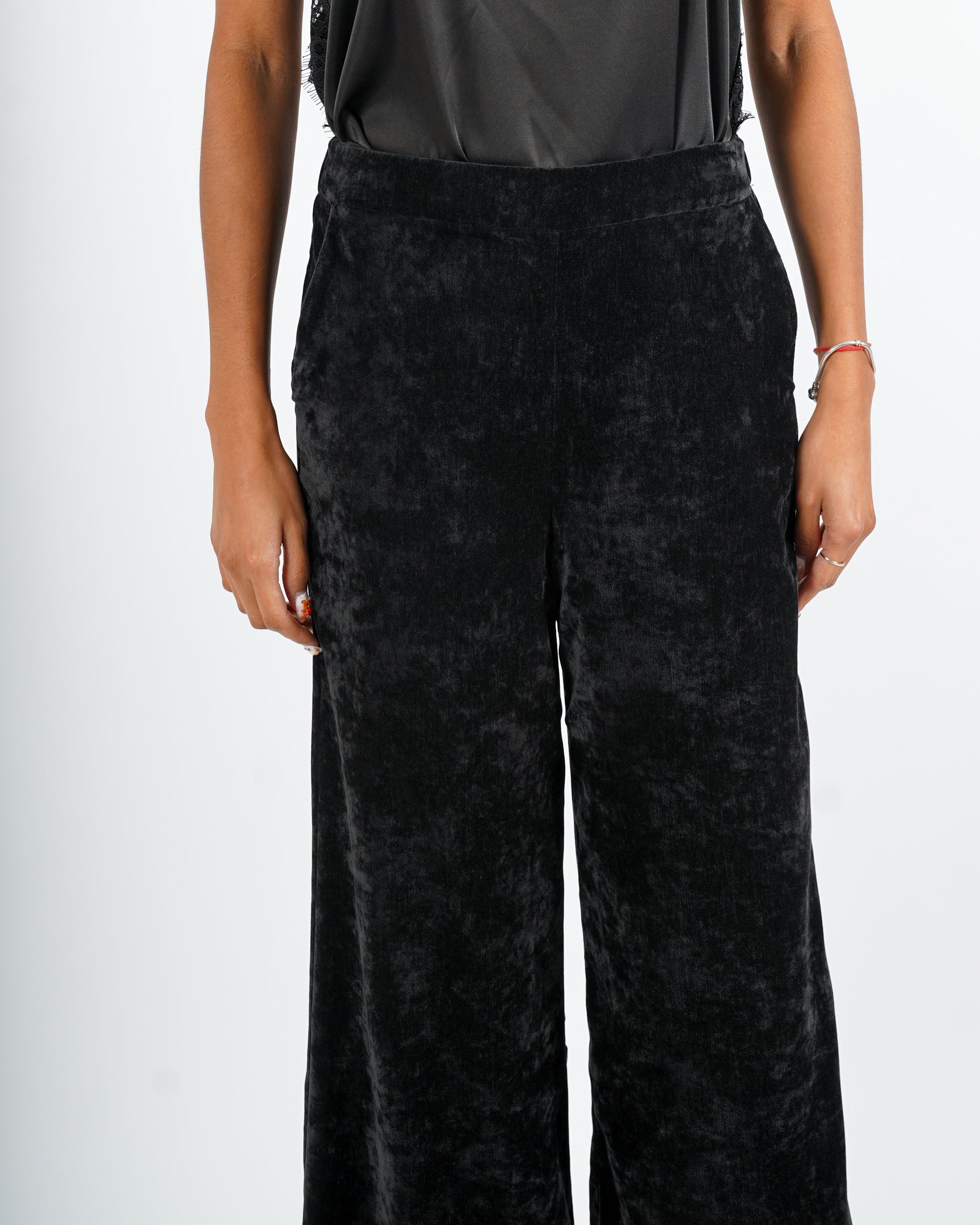 Pantaloni vita alta in velluto liscio - Madrigal