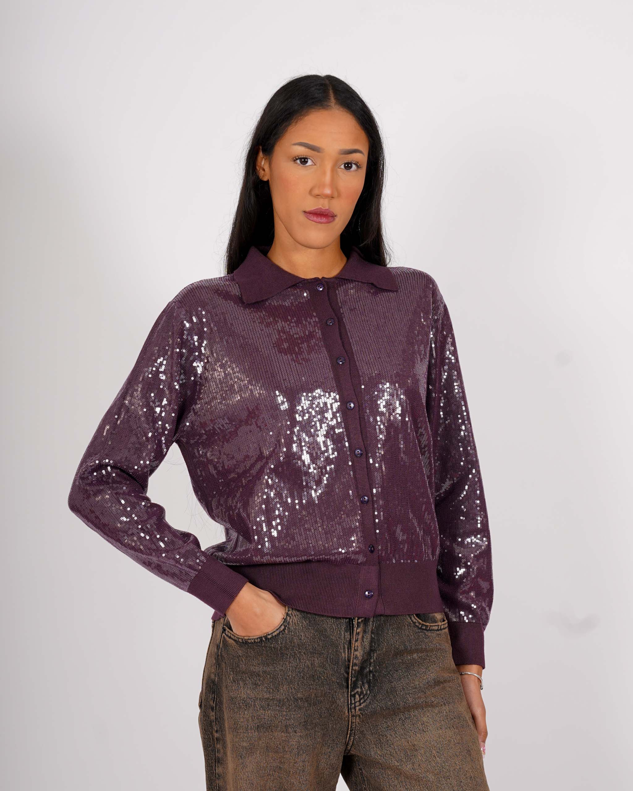 Cardigan in maglia con micro paillettes - Decisa