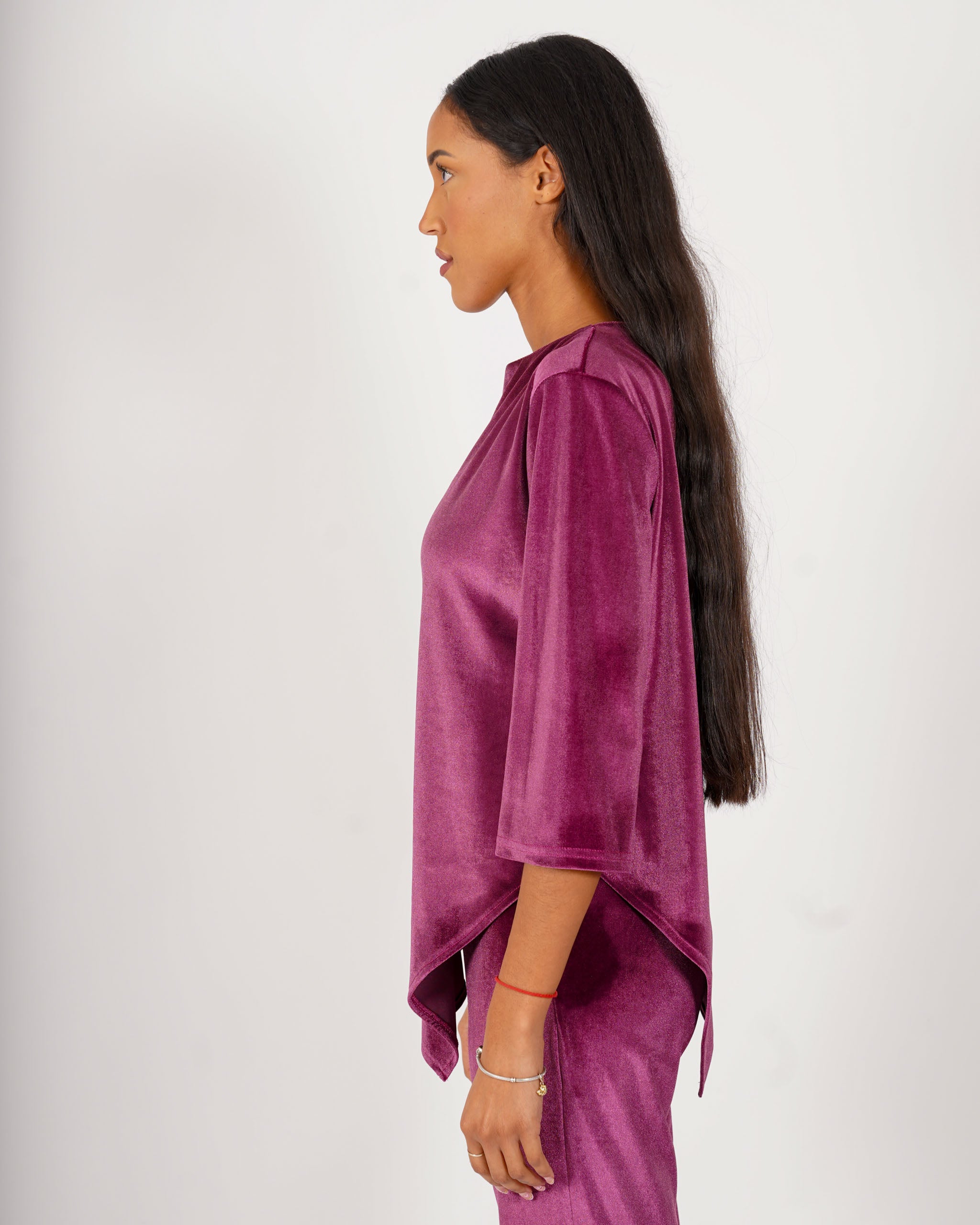 Blusa girocollo manica 3/4 in velluto liscio - Furba