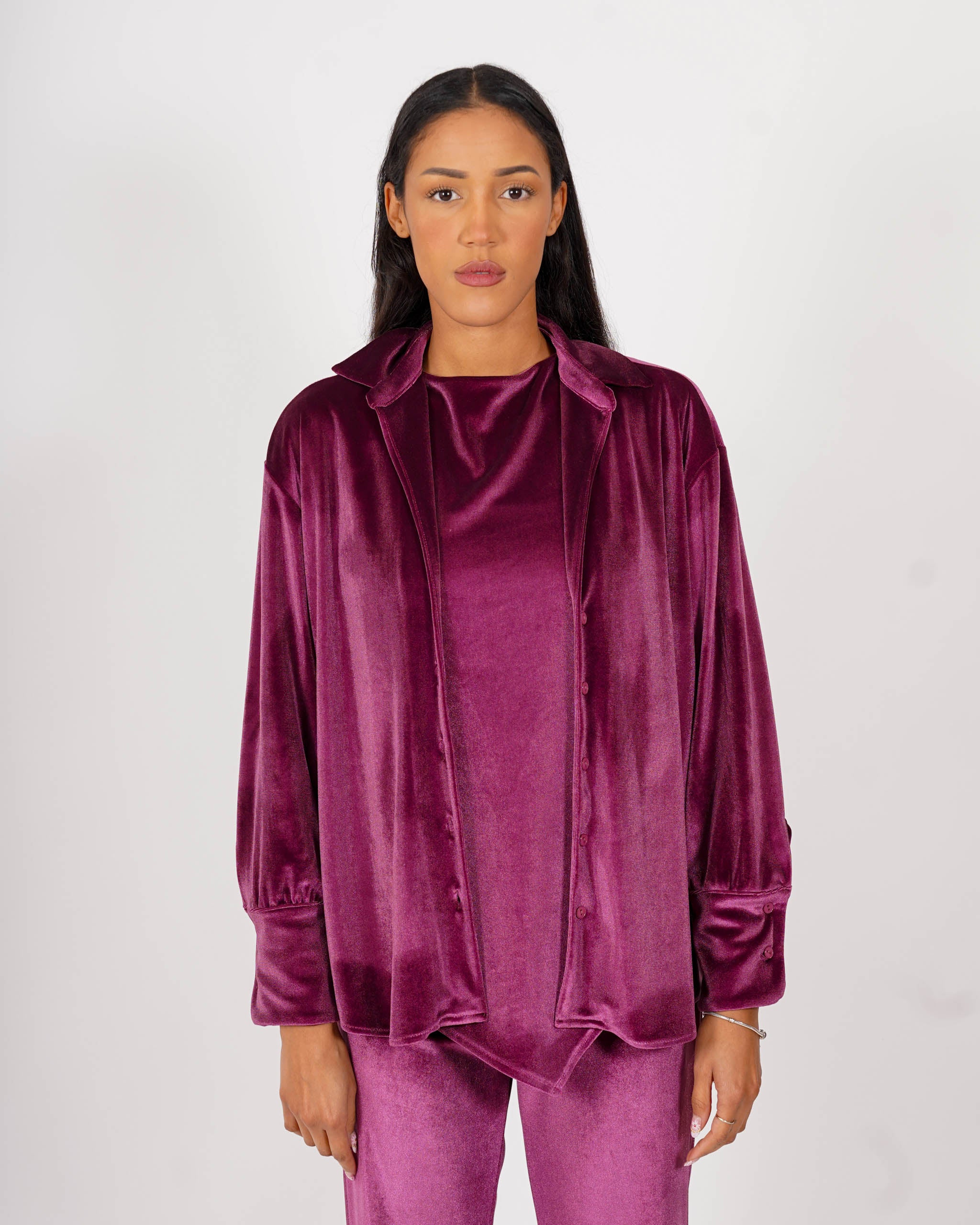 Camicia slim fit in velluto liscio - Leggera