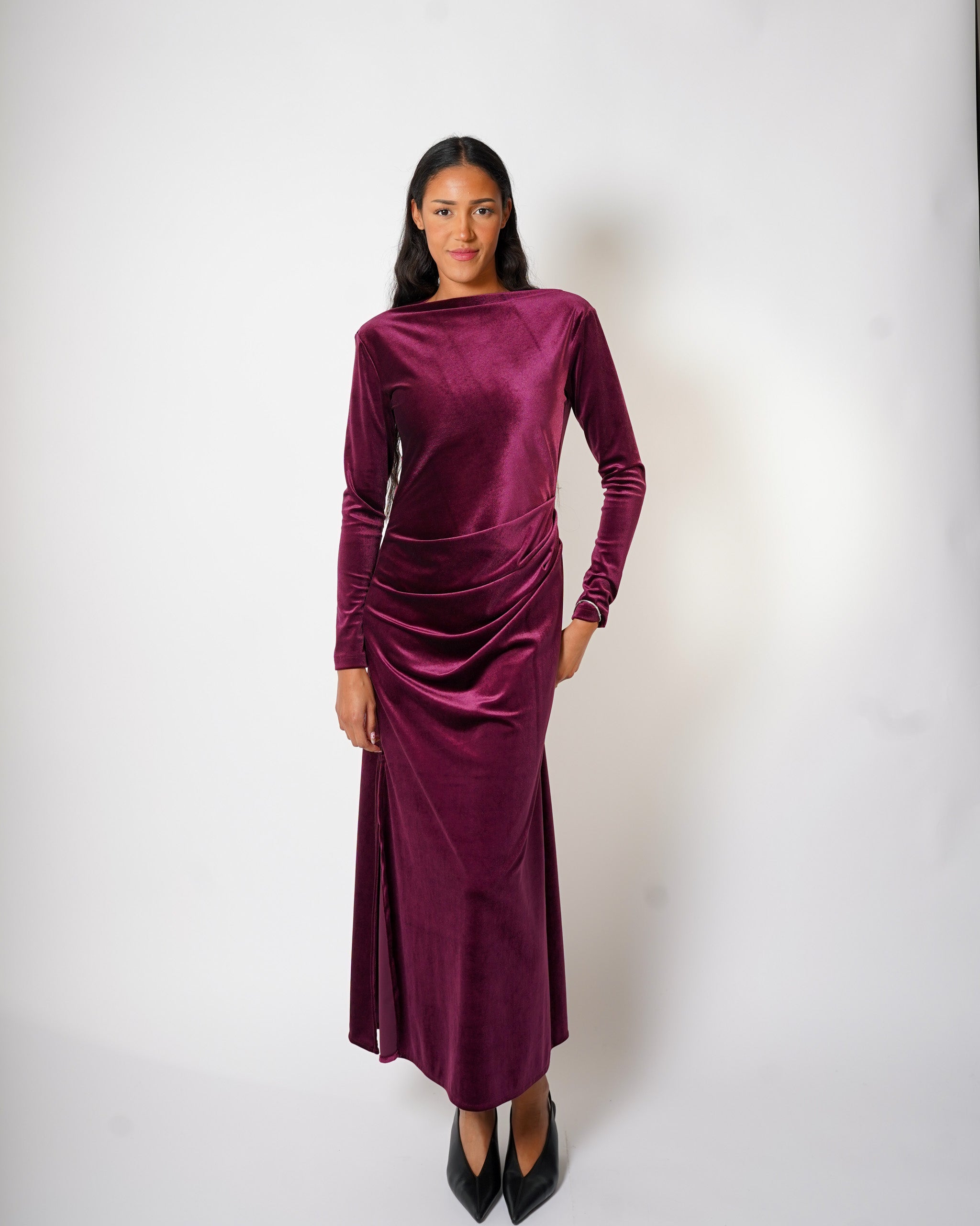 Abito lungo con spacco in velluto liscio - Delusa