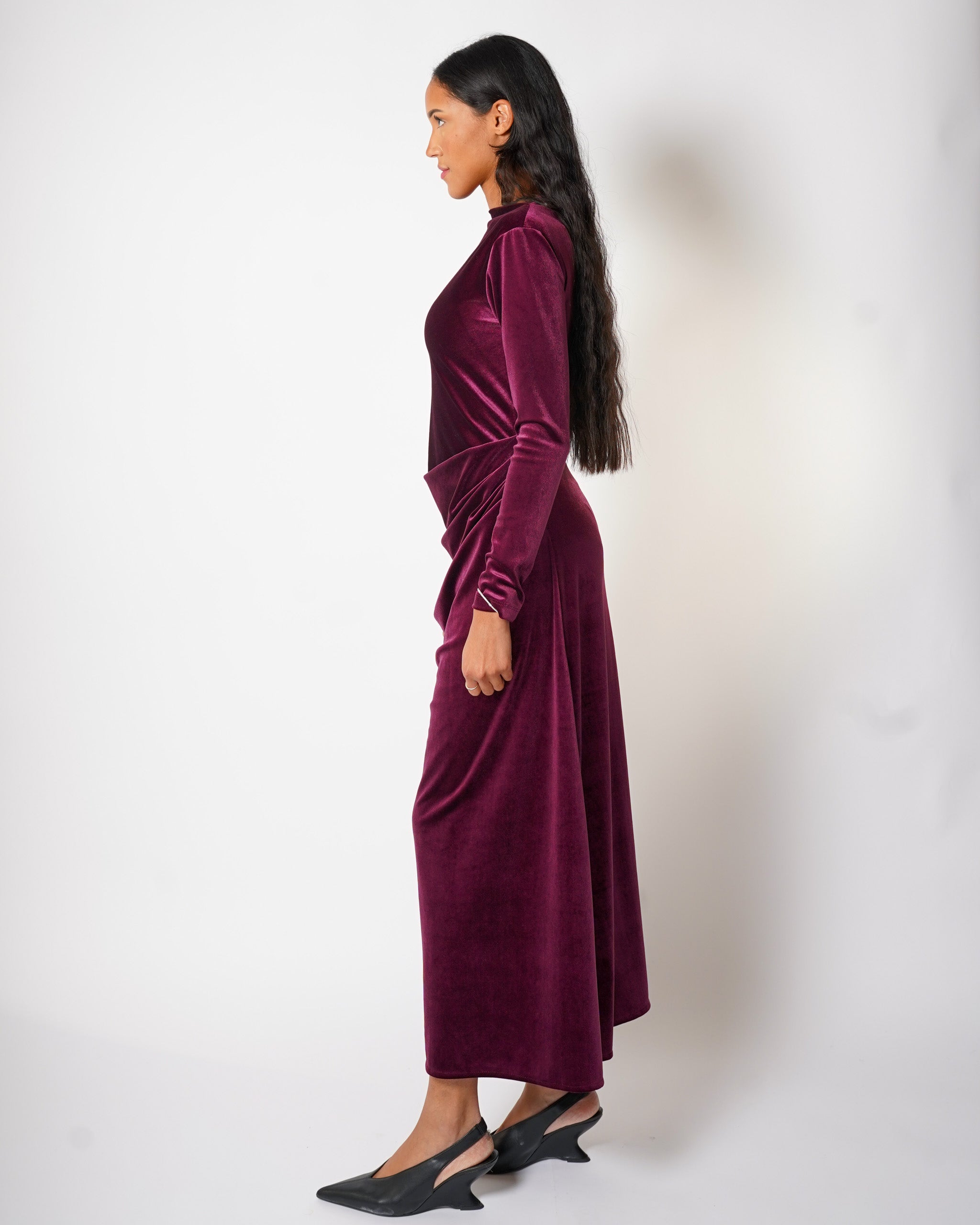 Abito lungo con spacco in velluto liscio - Delusa