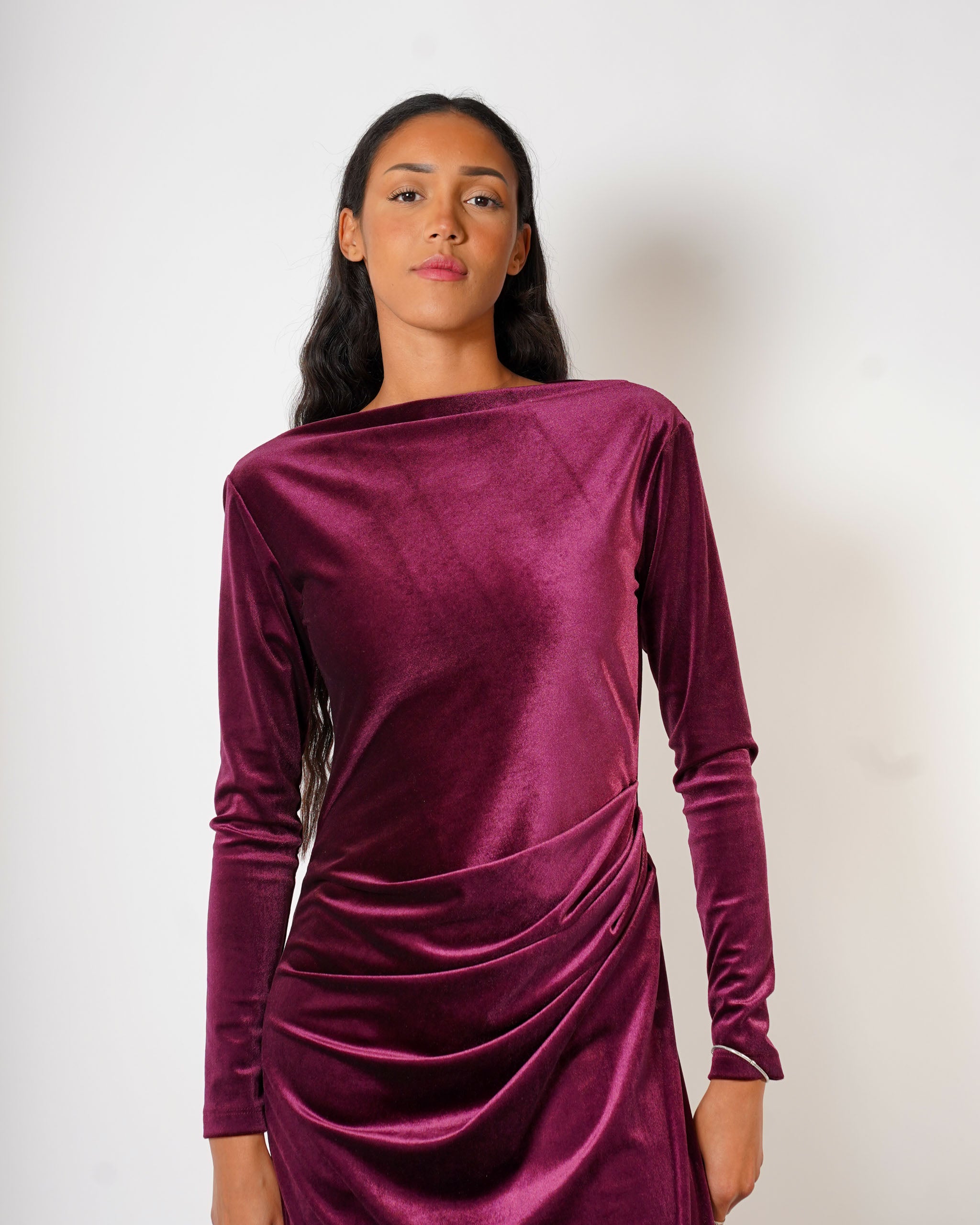 Abito lungo con spacco in velluto liscio - Delusa