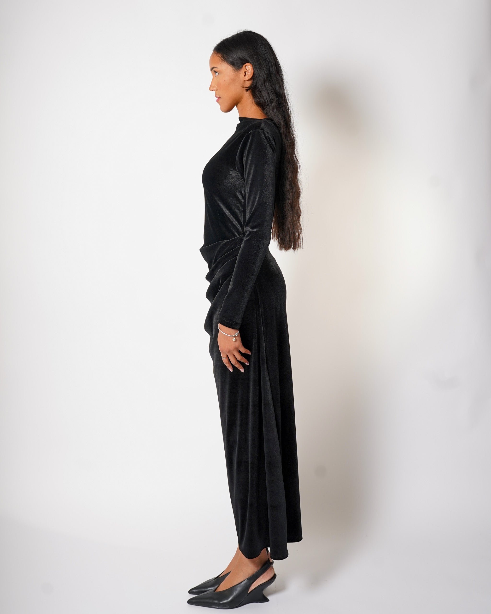 Abito lungo con spacco in velluto liscio - Delusa