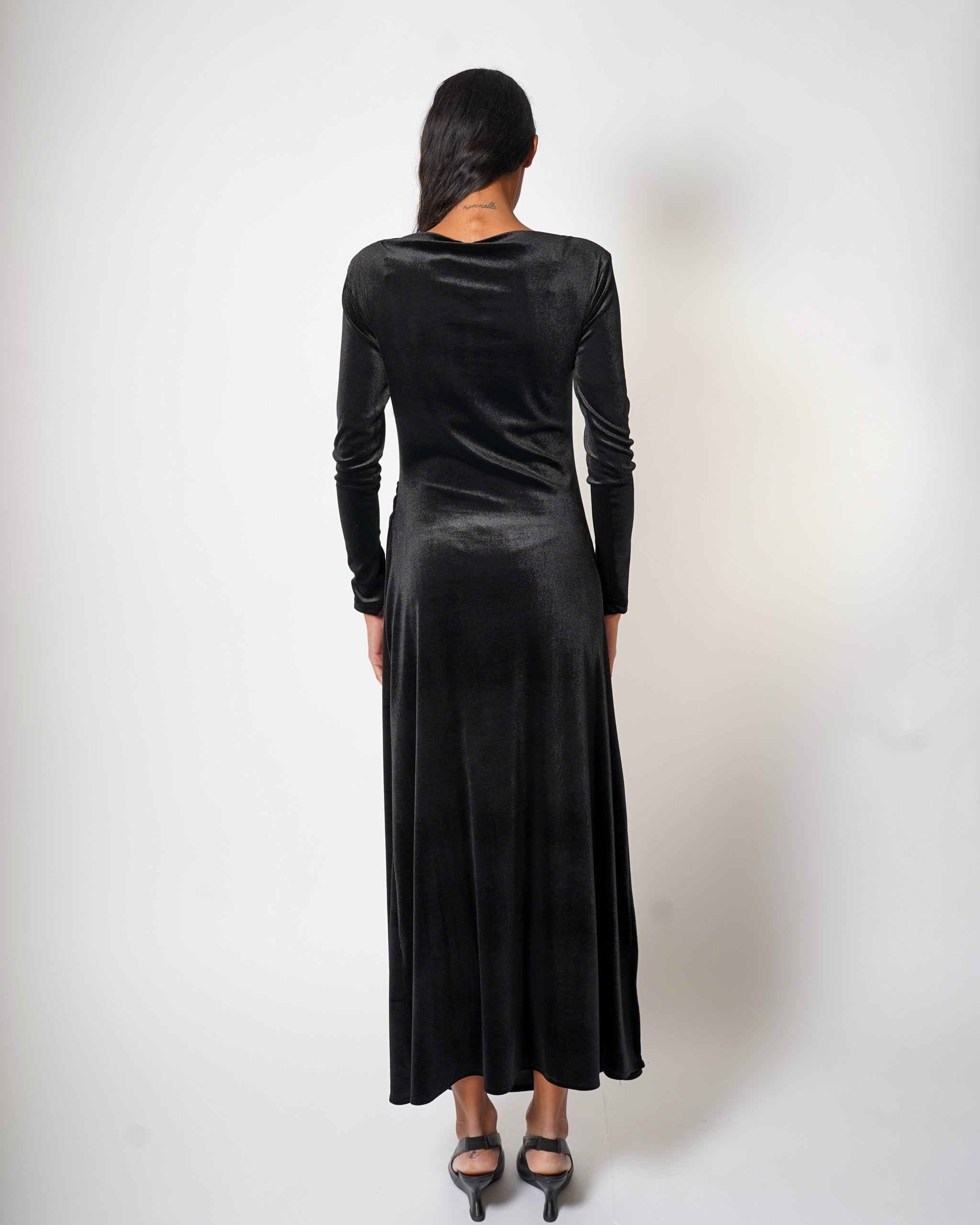 Abito lungo con spacco in velluto liscio - Delusa