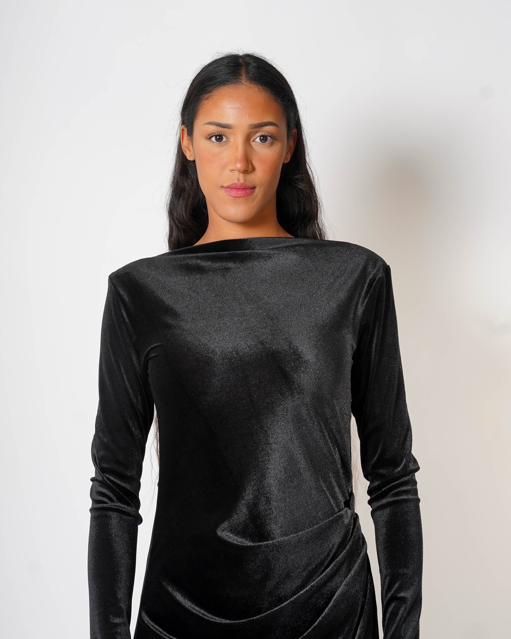 Abito lungo con spacco in velluto liscio - Delusa