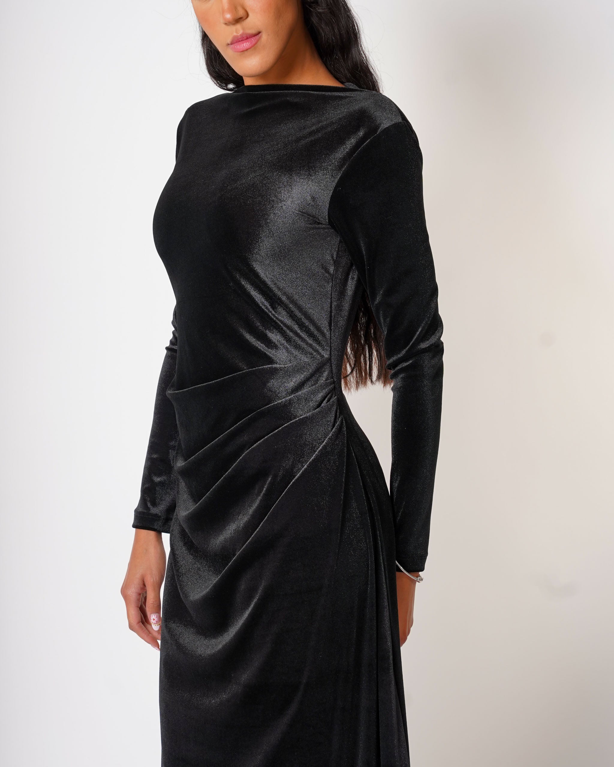 Abito lungo con spacco in velluto liscio - Delusa