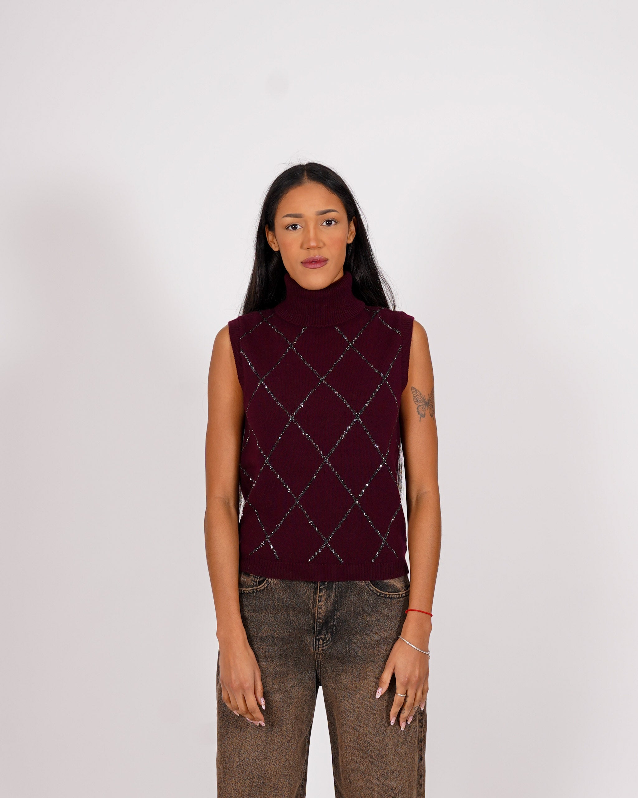 Gilet con losanghe e micropaillettes - Leale