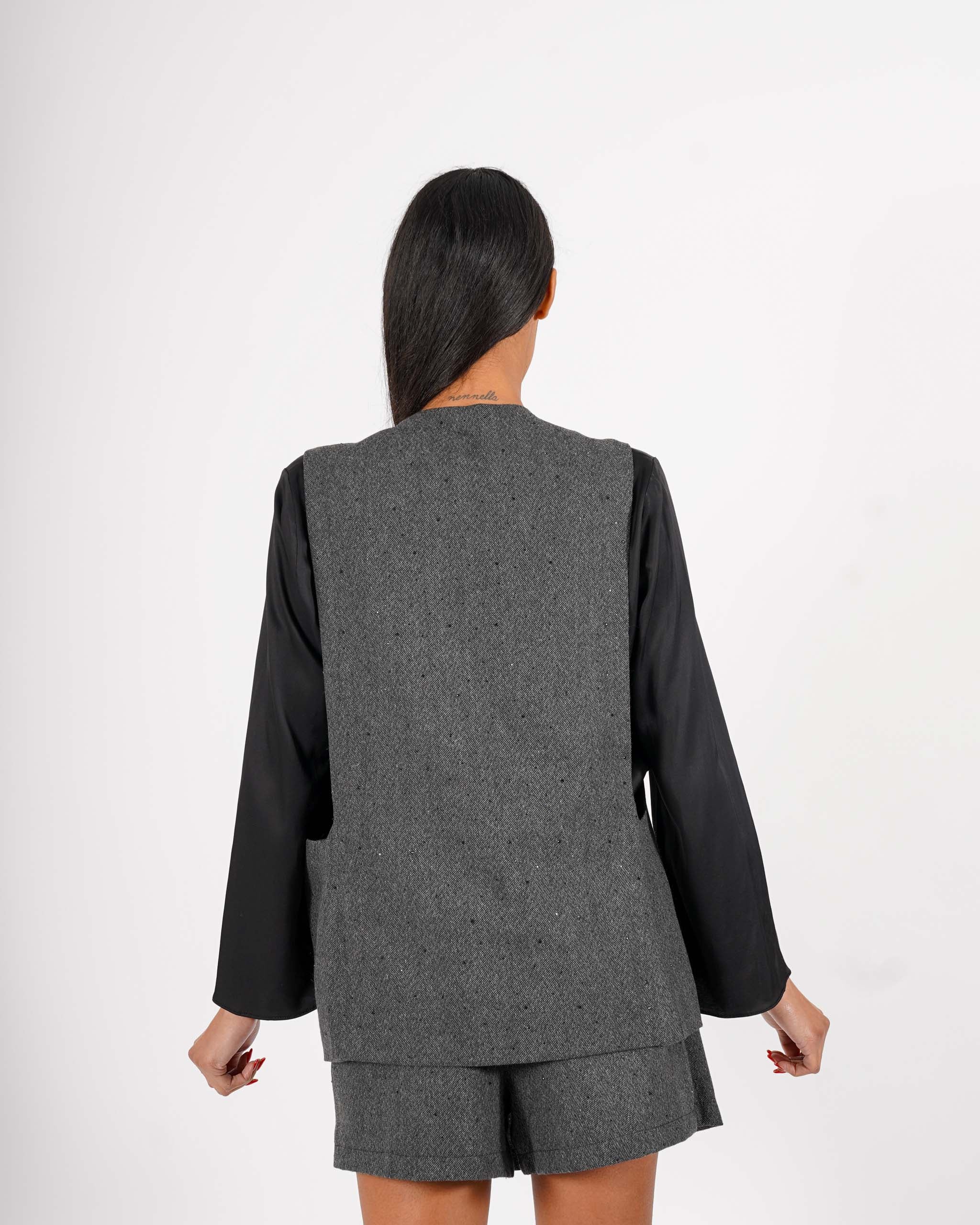 Gilet over in tessuto spigato con applicazioni - Celestine