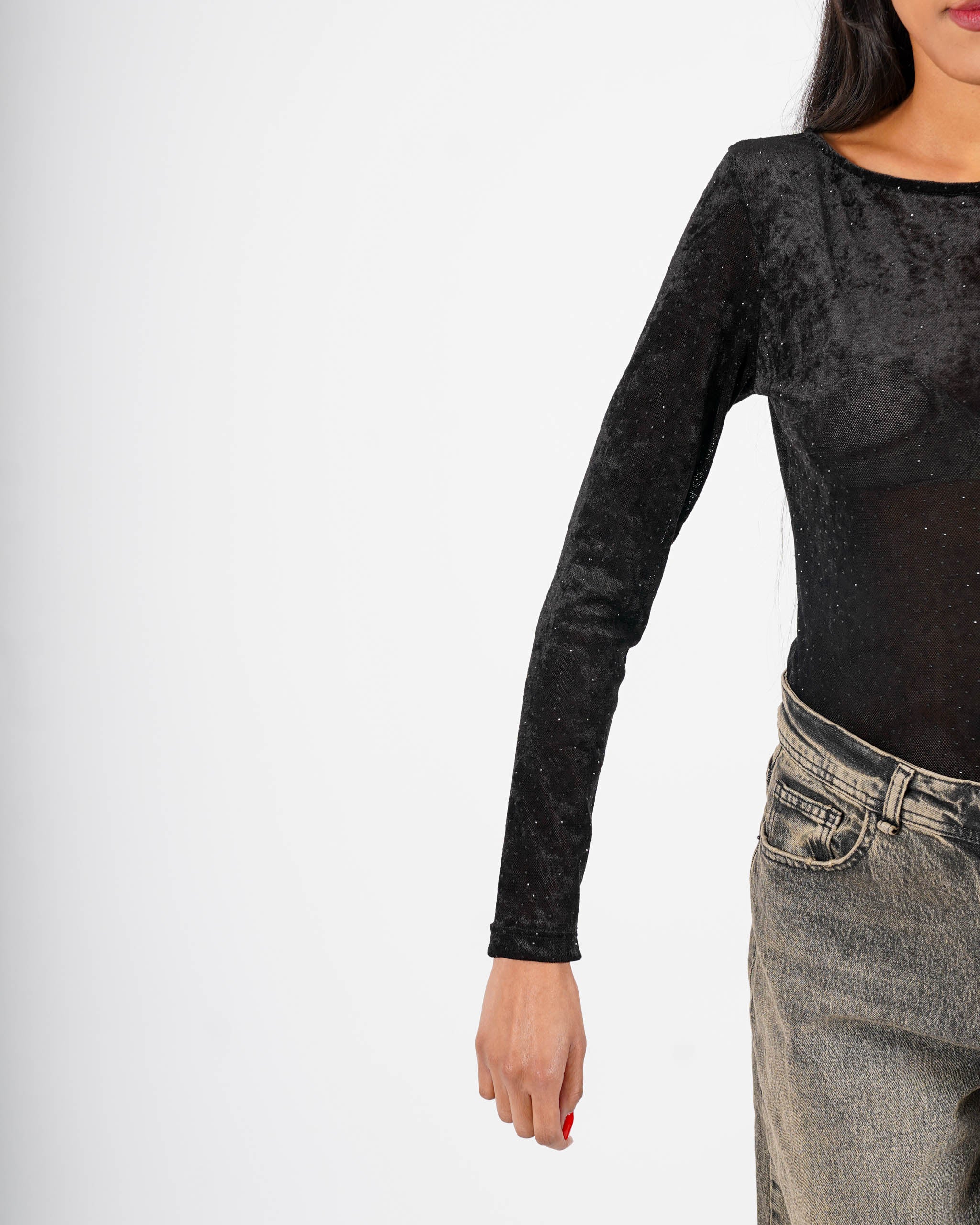 Maglia girocollo in rete con applicazioni - Vienna