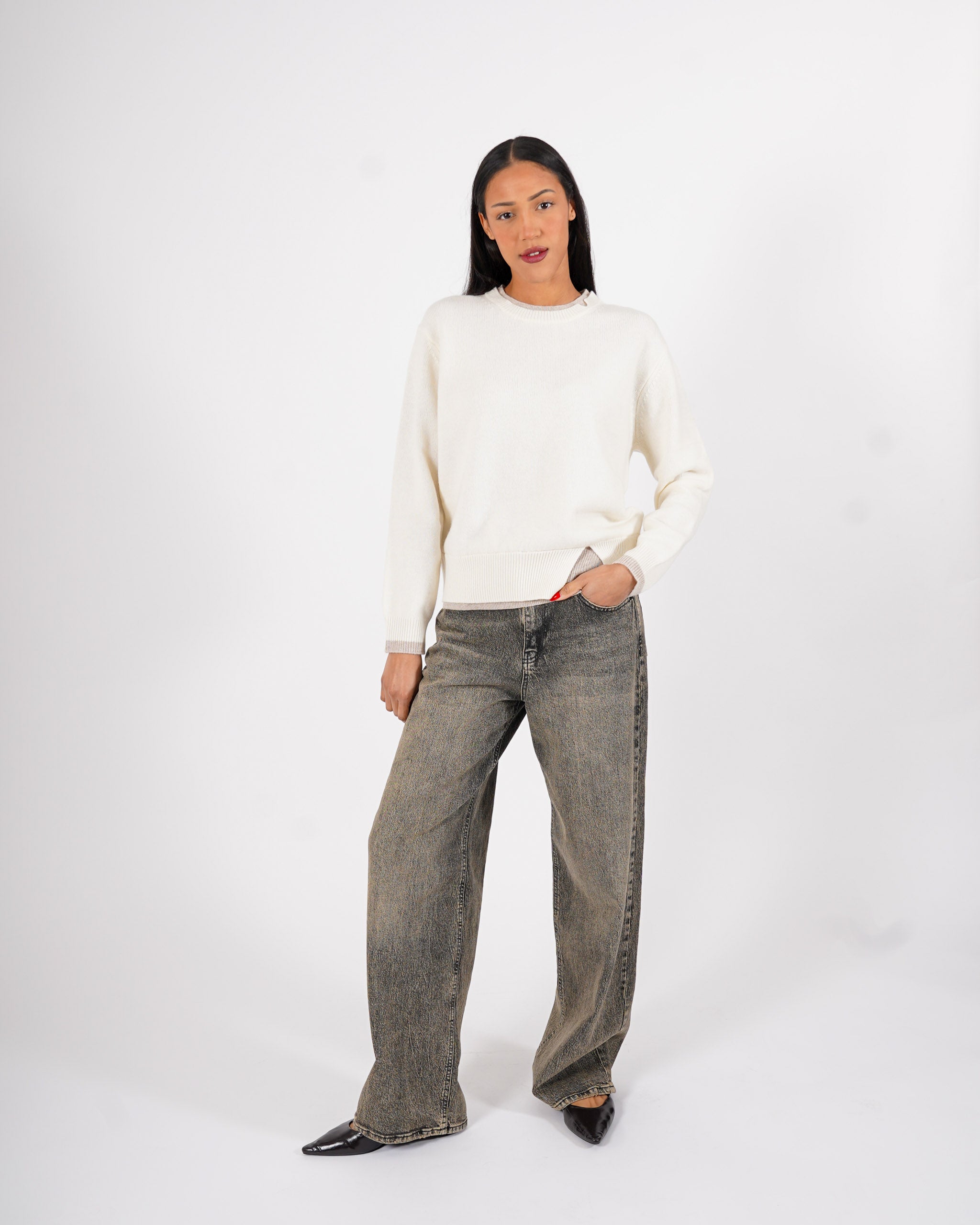 Maglia girocollo con dettaglio sul collo e fondo - Tiepida