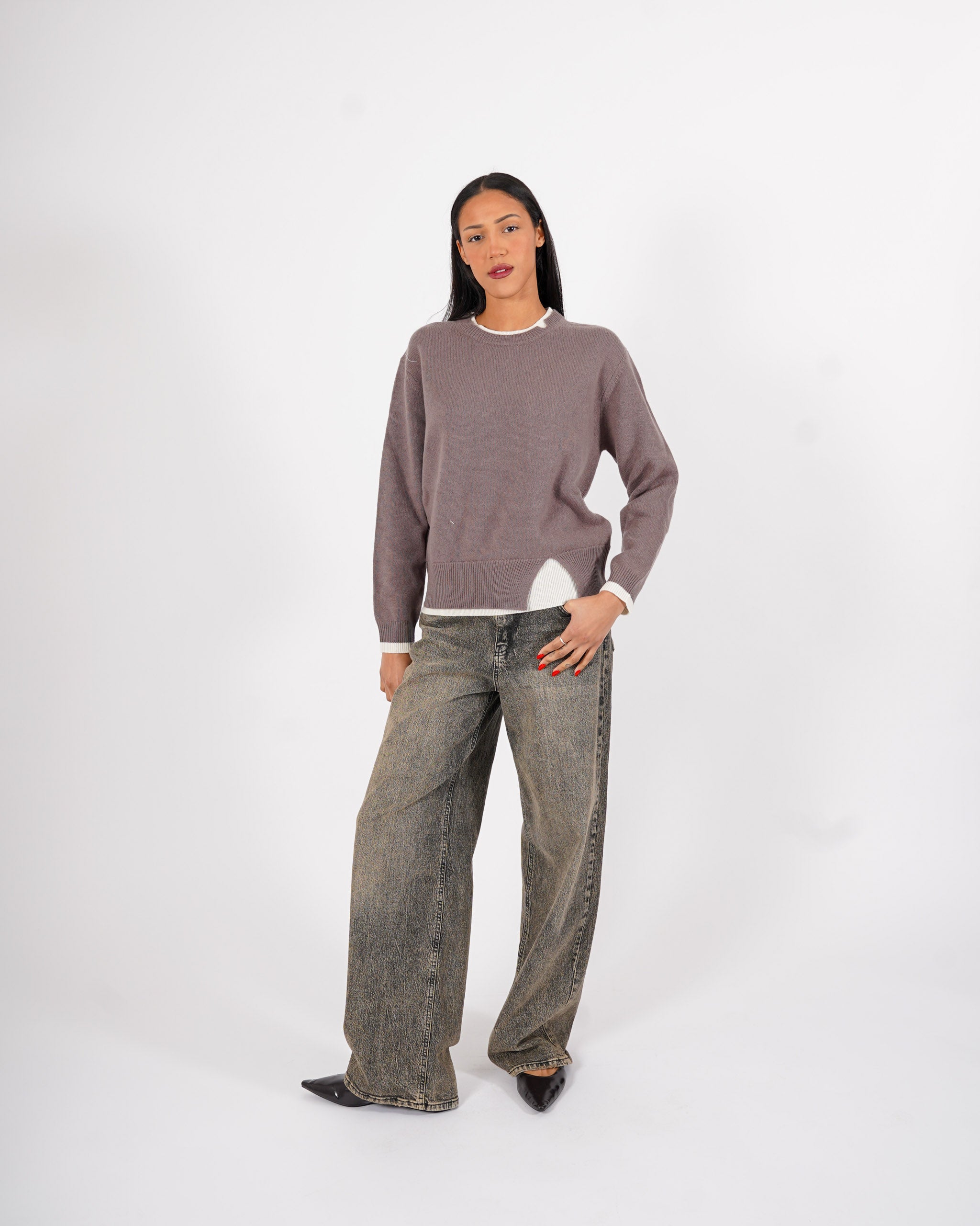 Maglia girocollo con dettaglio sul collo e fondo - Tiepida