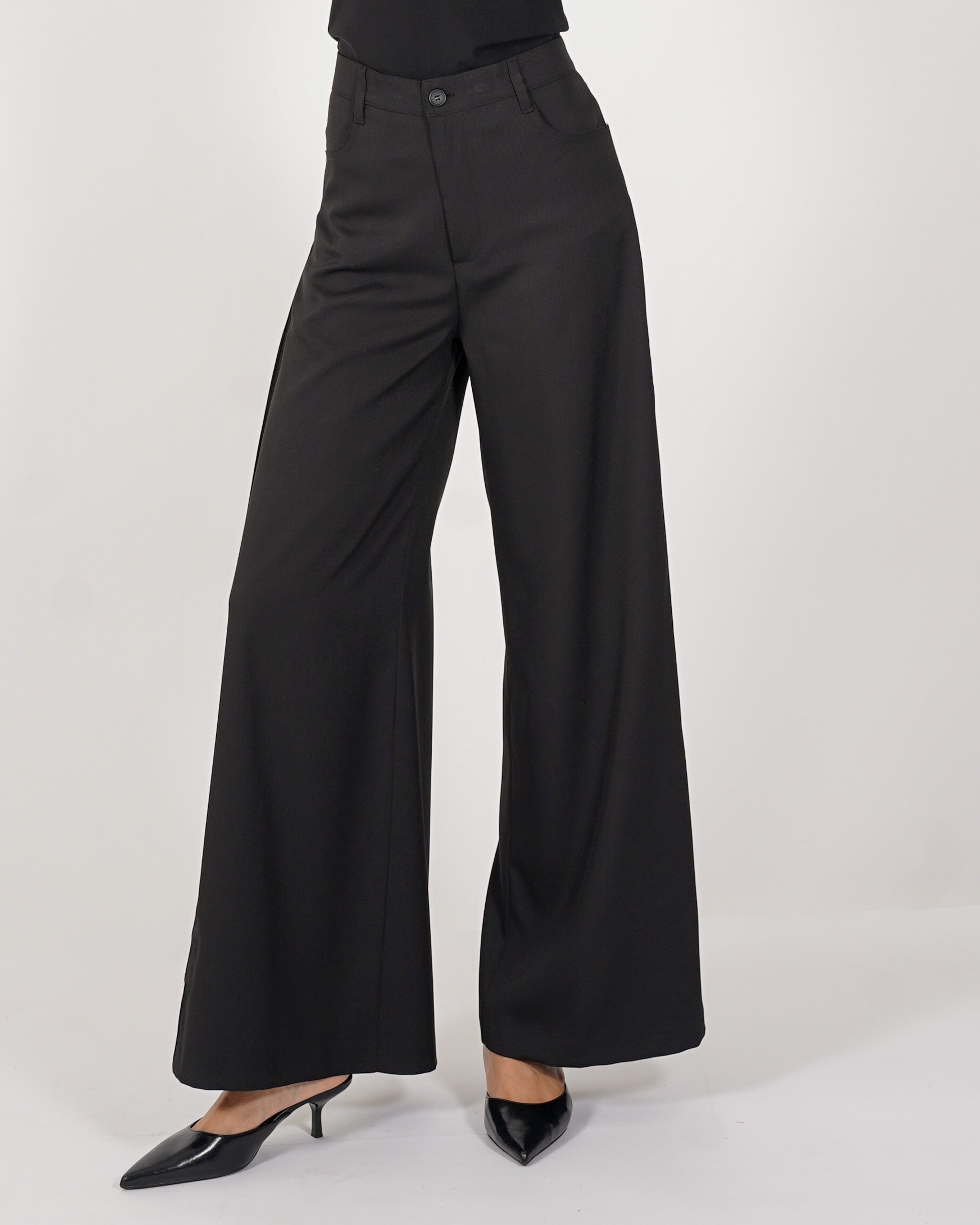 Pantaloni palazzo vita alta gamba larga in ecofibra - Numerica