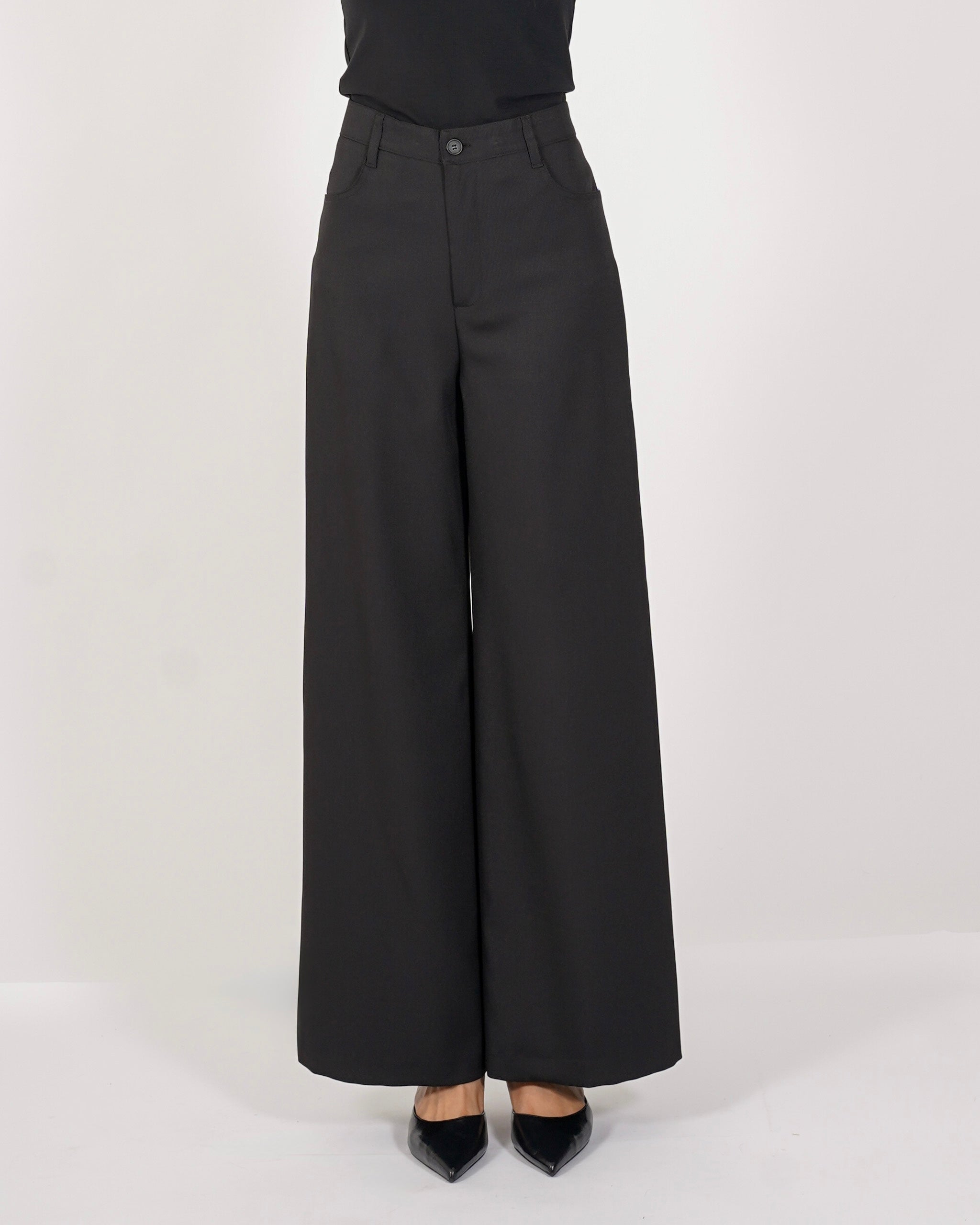 Pantaloni palazzo vita alta gamba larga in ecofibra - Numerica
