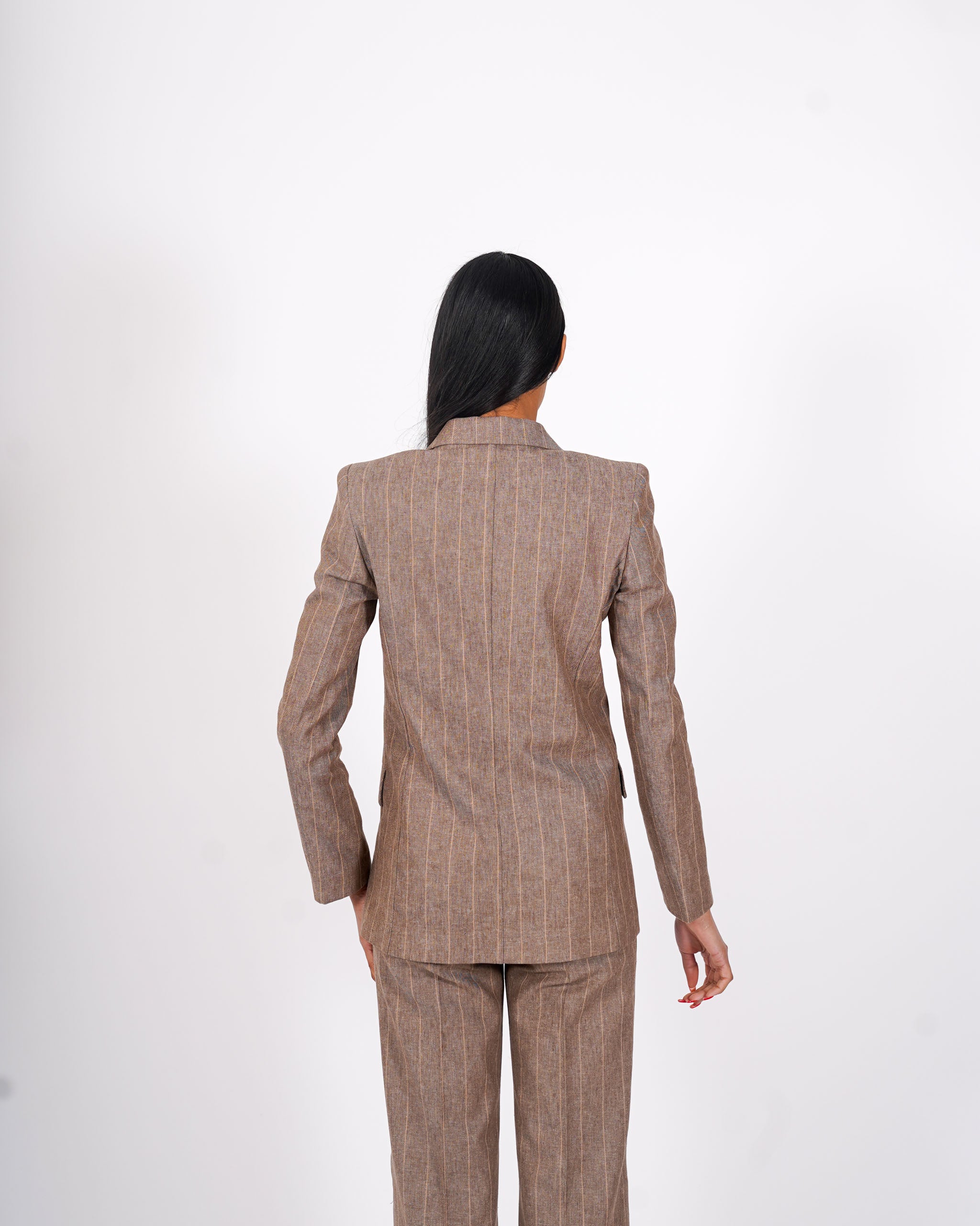 Giacca gessata doppio petto con sei bottoni in ecofibra - Tiffany