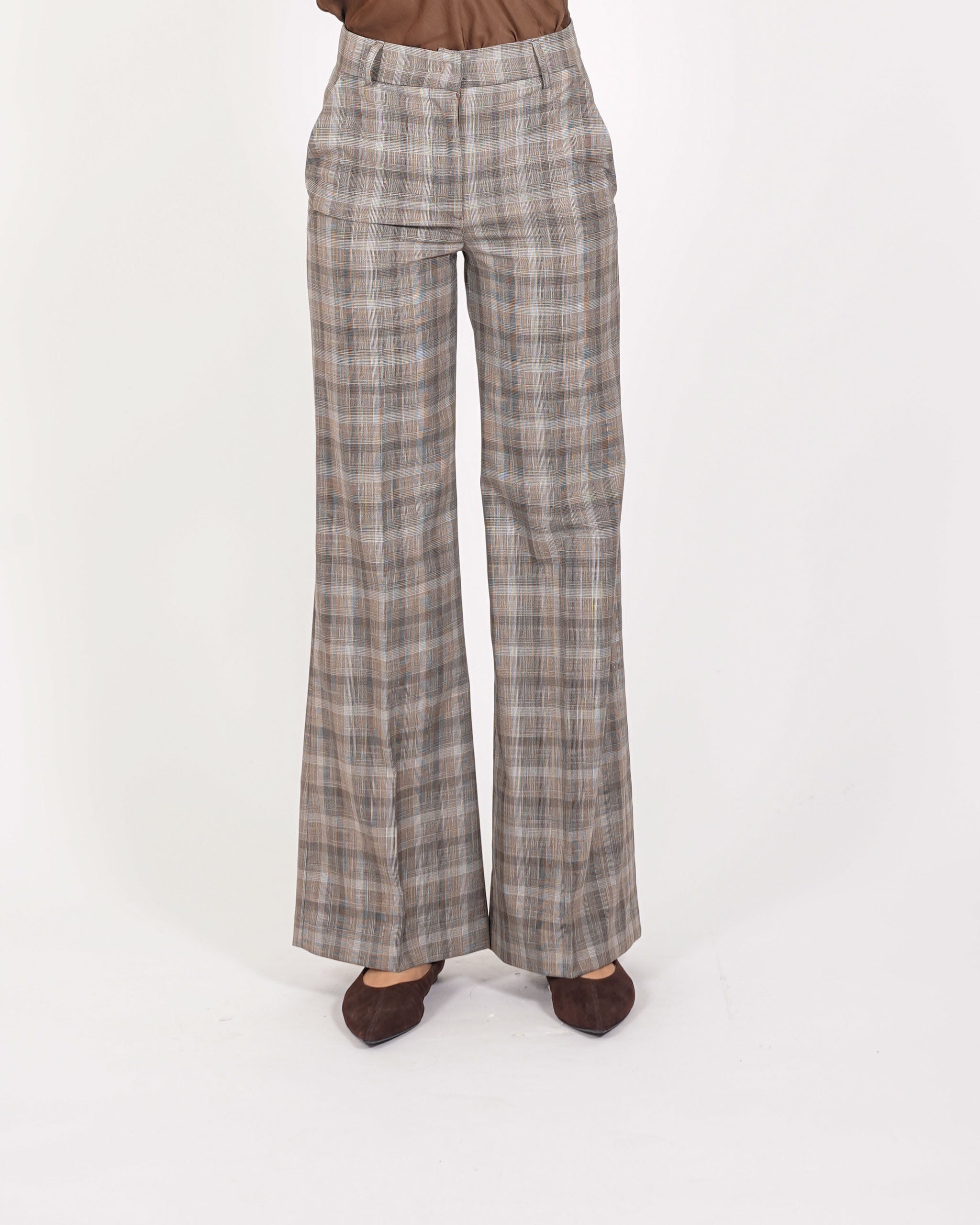 Pantaloni palazzo vita alta stampa check - Roberts