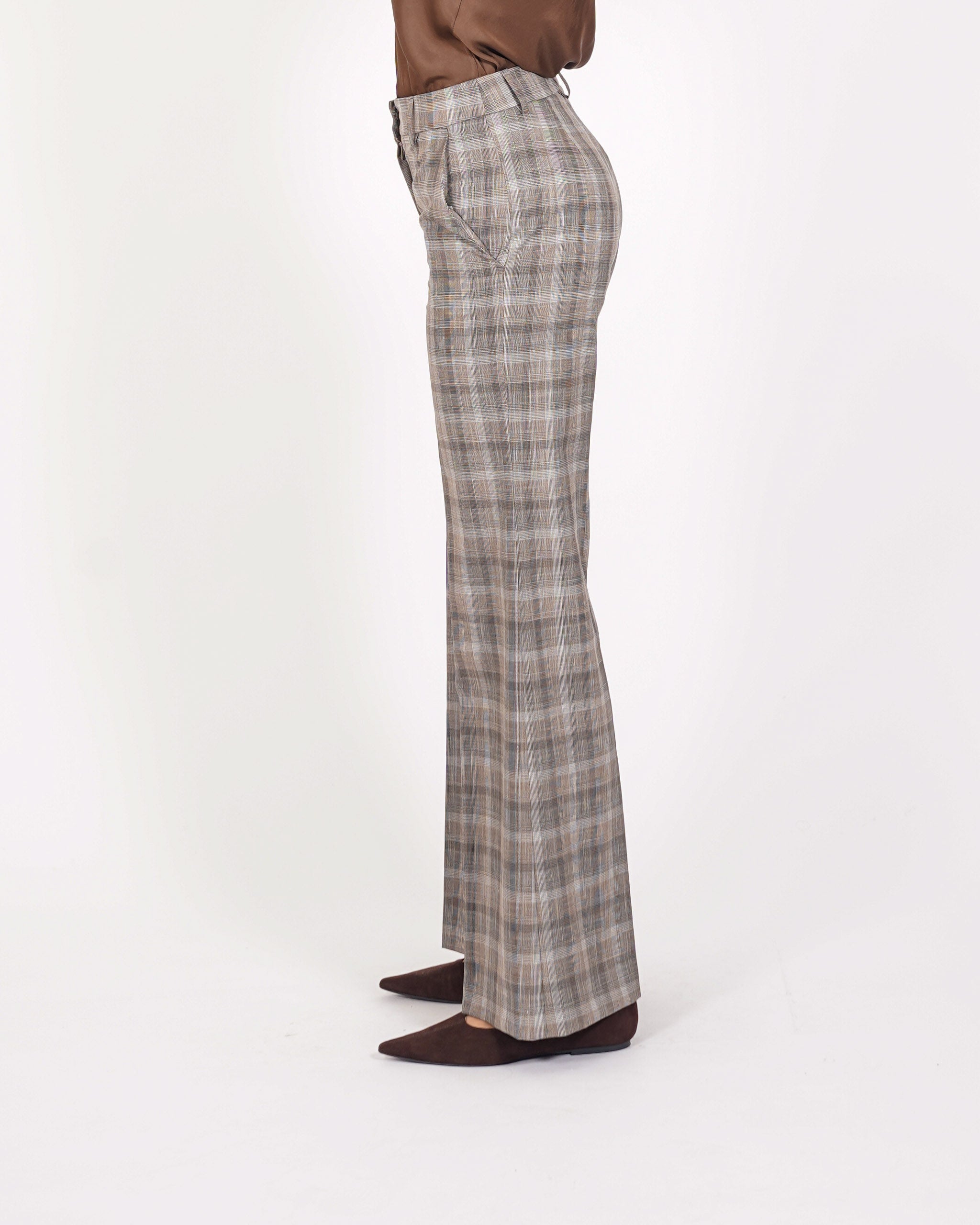 Pantaloni palazzo vita alta stampa check - Roberts