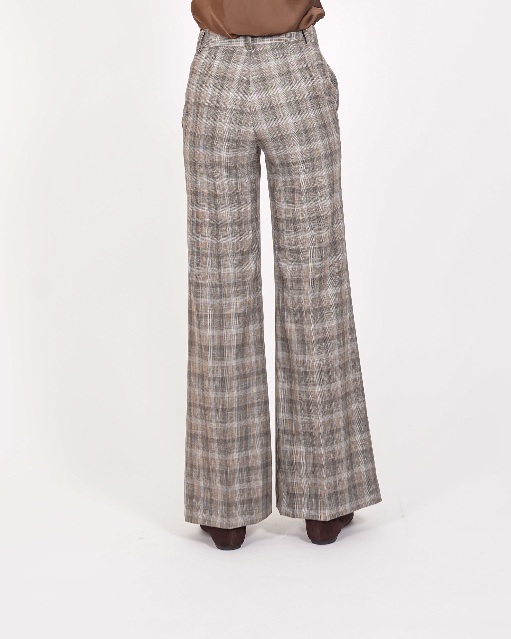 Pantaloni palazzo vita alta stampa check - Roberts