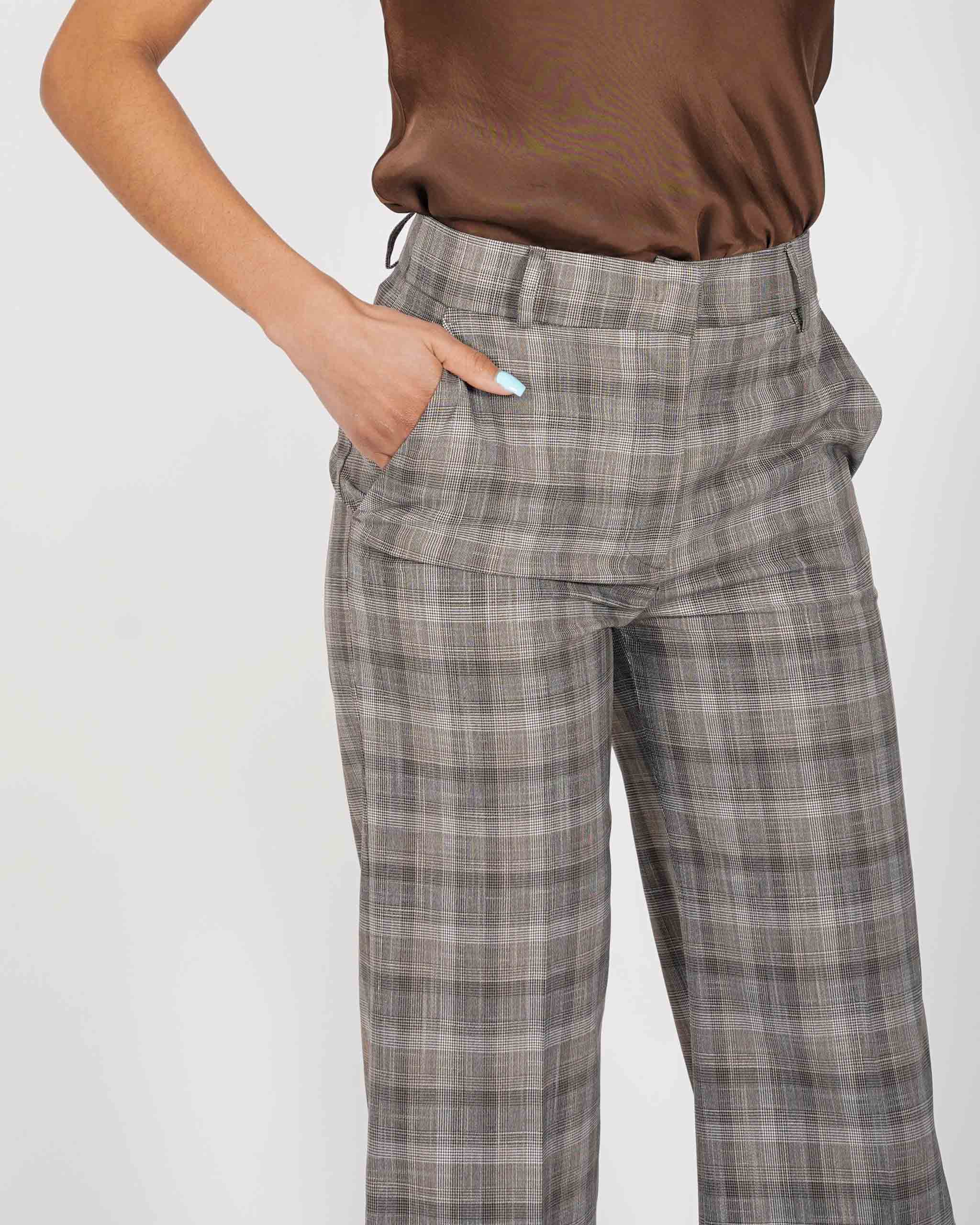 Pantaloni palazzo vita alta stampa check - Roberts