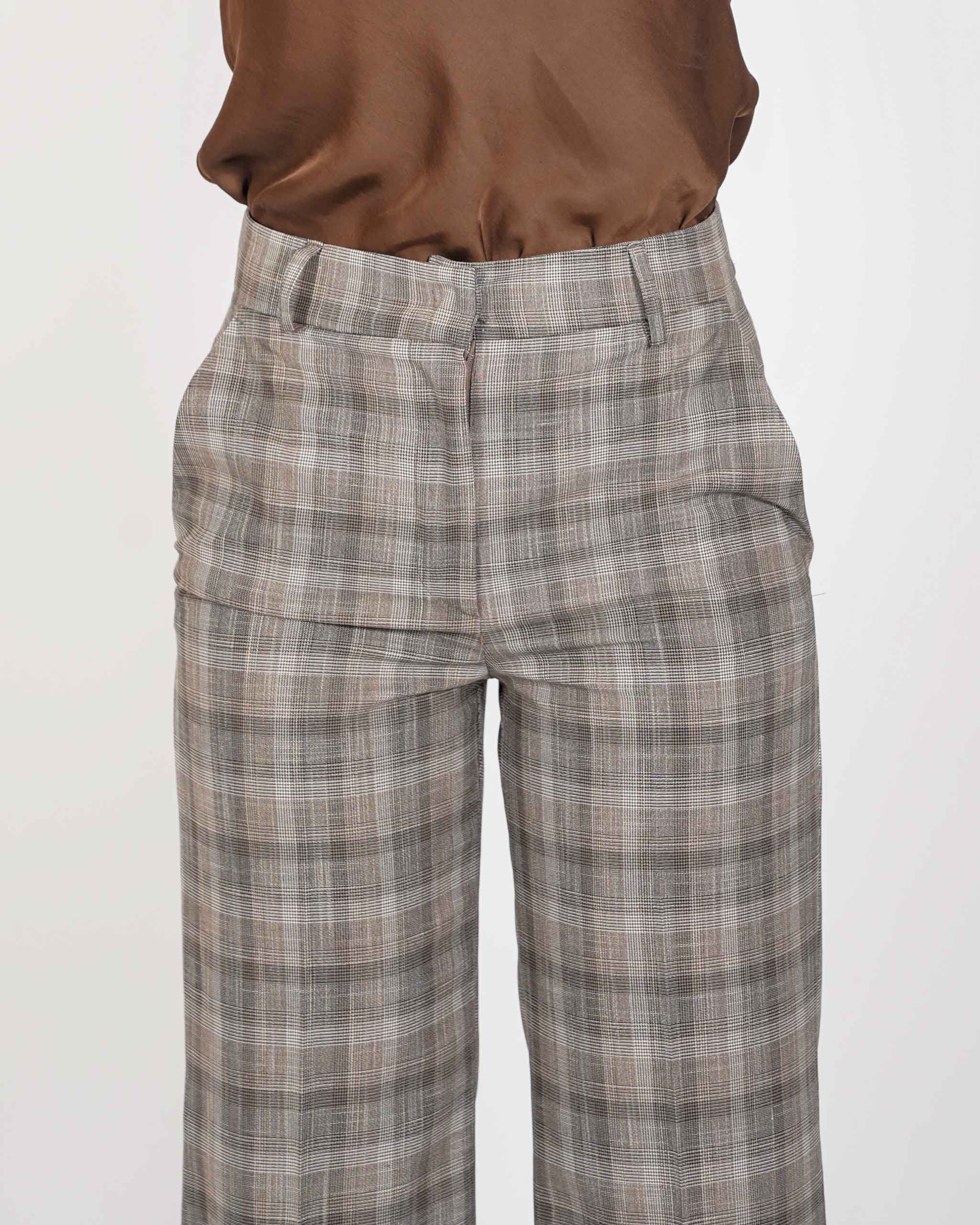 Pantaloni palazzo vita alta stampa check - Roberts