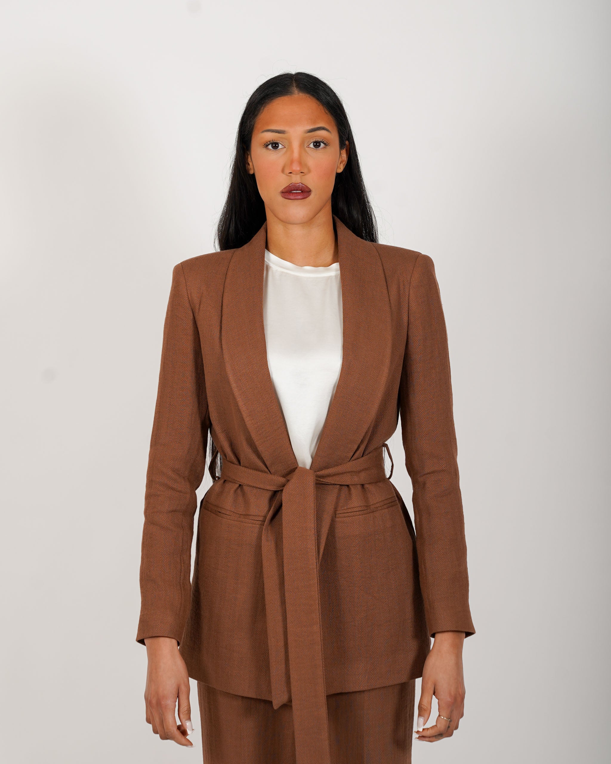 Giacca sciallata con cintura in mano lino - Biferno