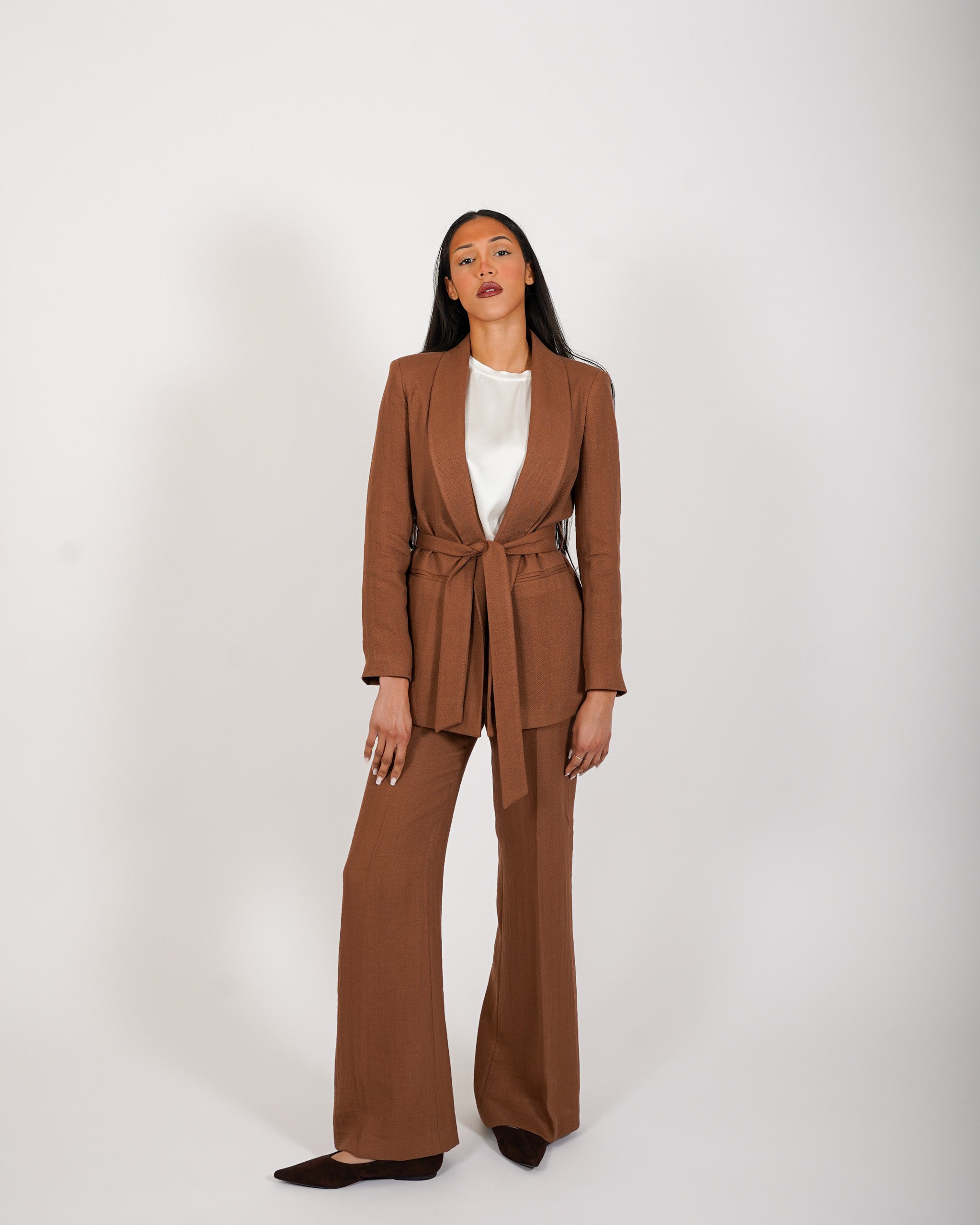 Giacca sciallata con cintura in mano lino - Biferno