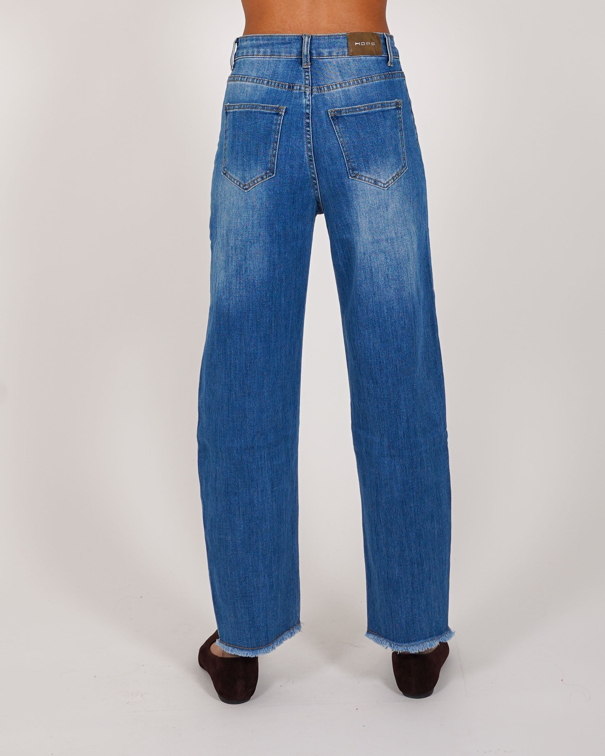 Jeans balloon fit con fondo a frange in tela denim - Dorothy