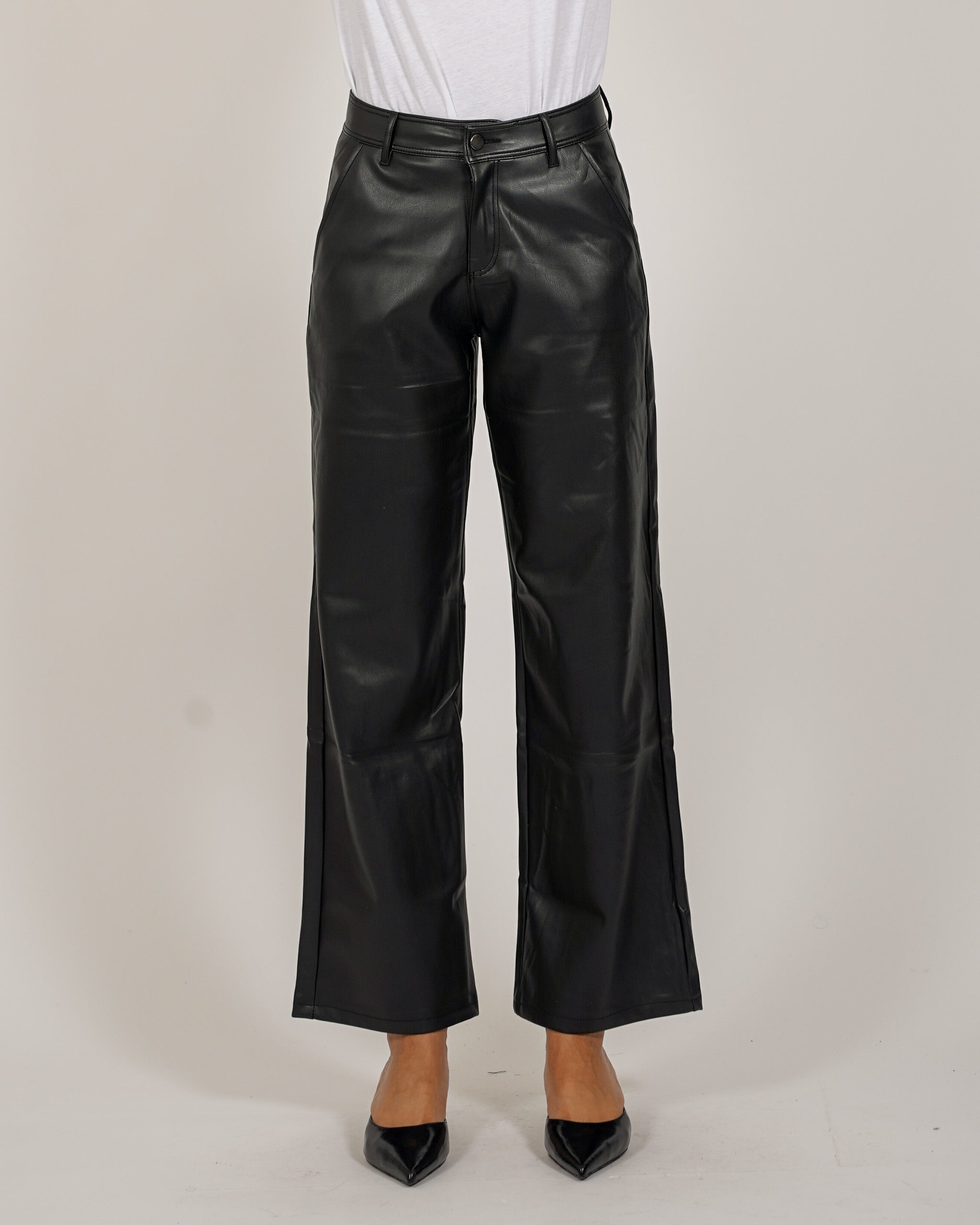 Pantaloni regular fit in ecopelle - Ethel