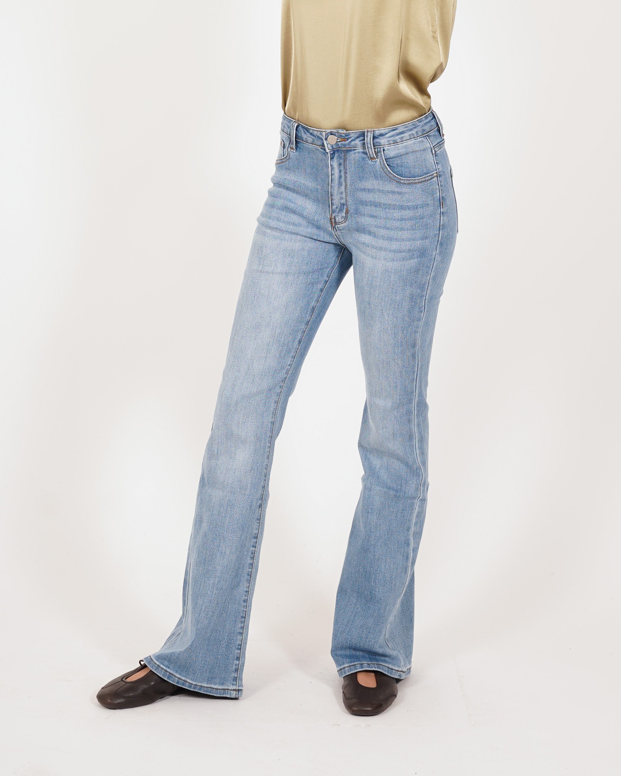Jeans stretch gamba larga con vita regolare - Wilma