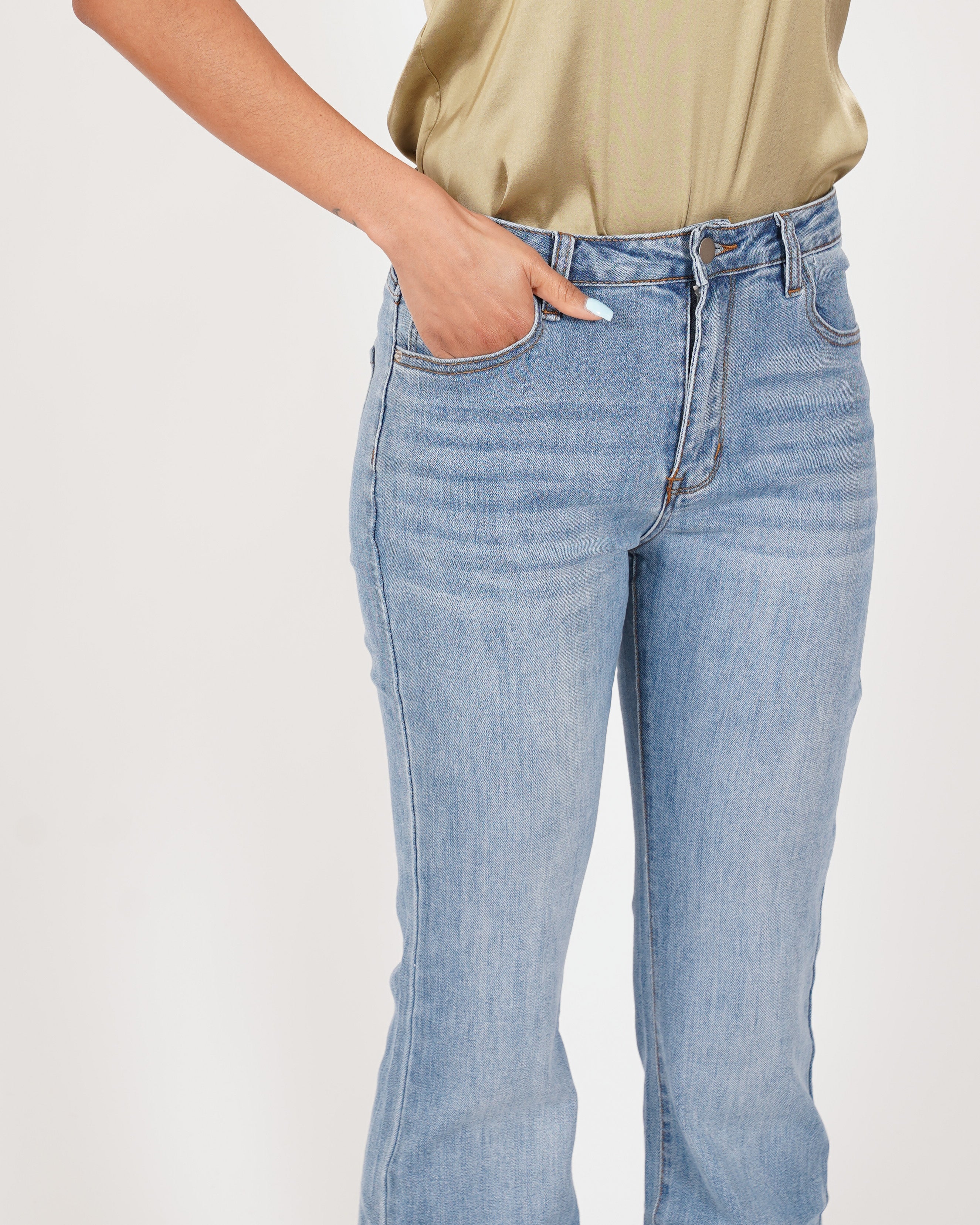 Jeans stretch gamba larga con vita regolare - Wilma