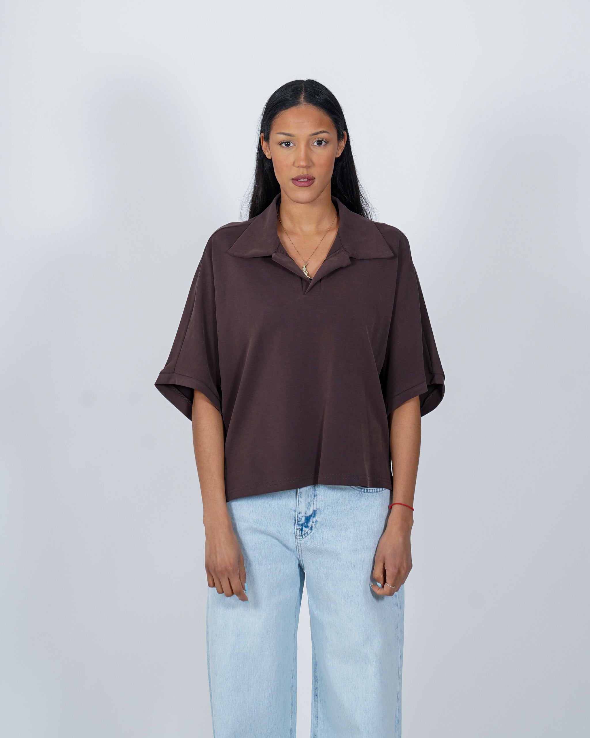 Polo over asimmentrica in viscosa - Tarassaco