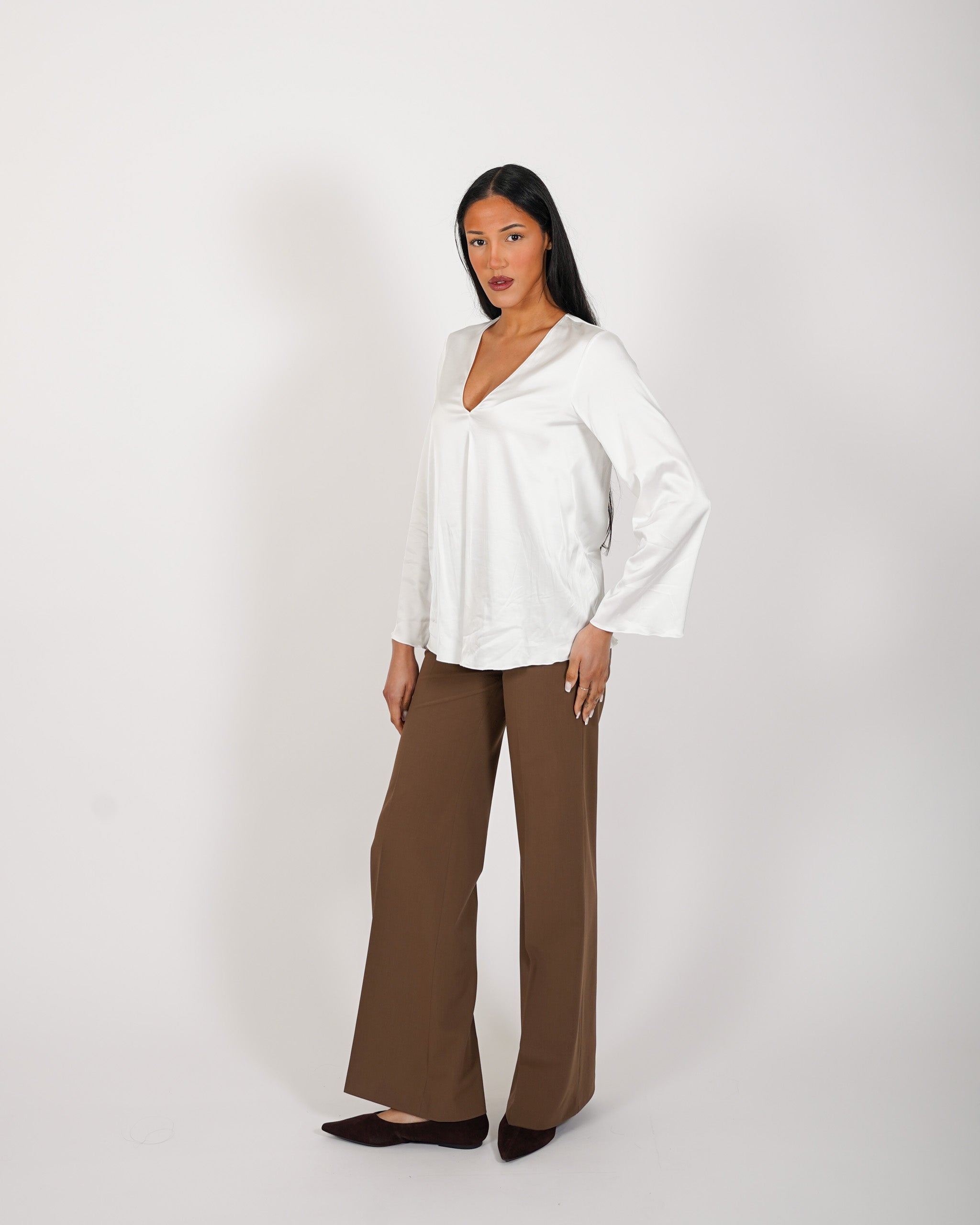 Blusa scollo a v manica lunga in raso - Carrà