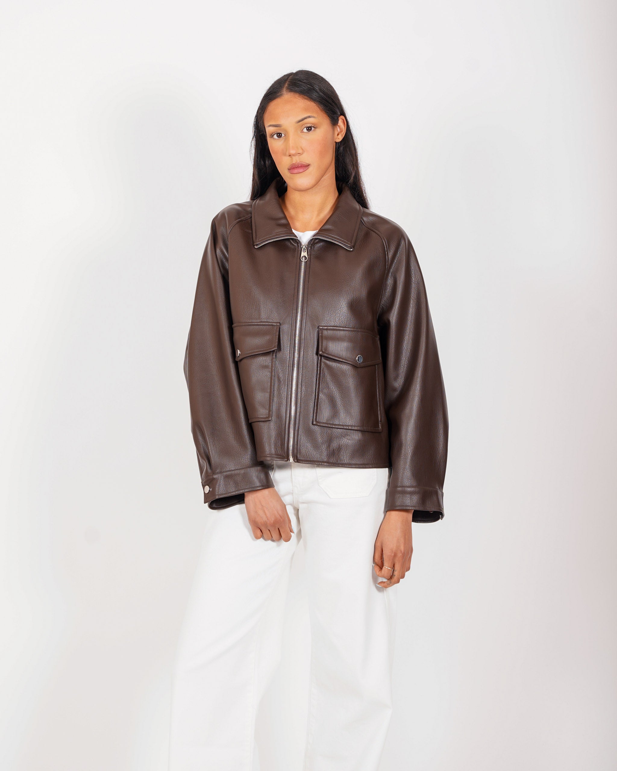 Bomber over collo alto in ecopelle - Nannini