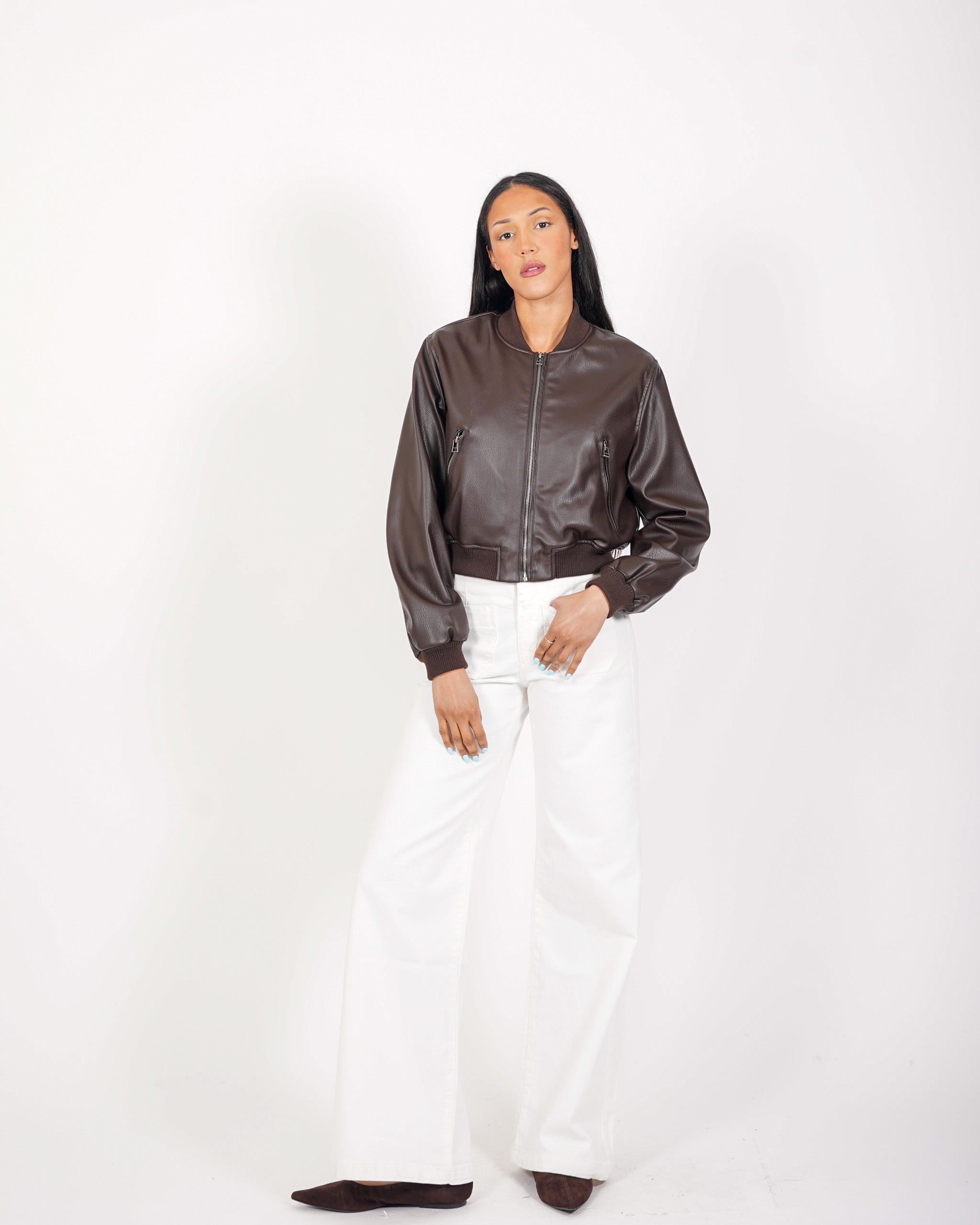 Bomber slim fit in ecopelle - Carly