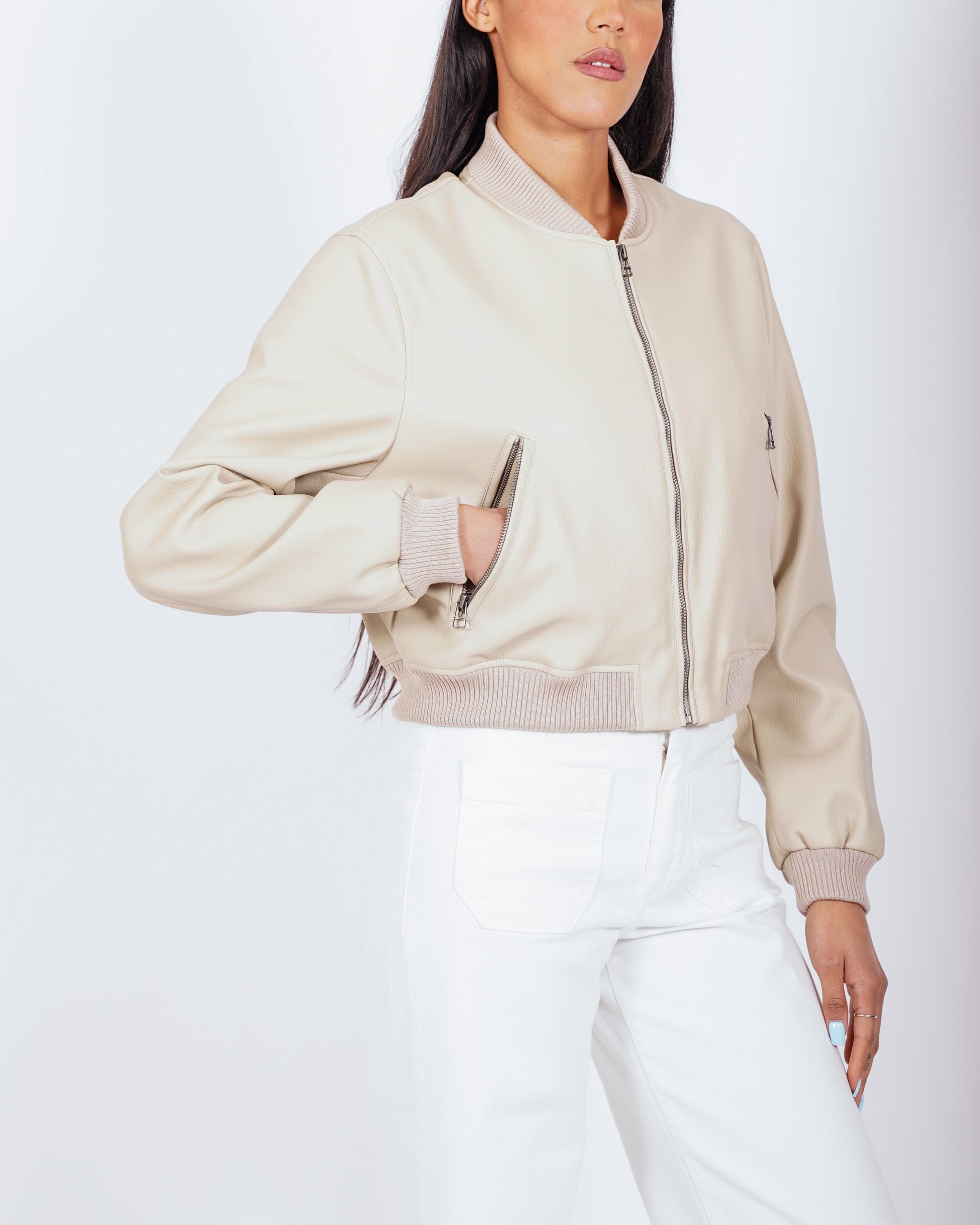 Bomber slim fit in ecopelle - Carly