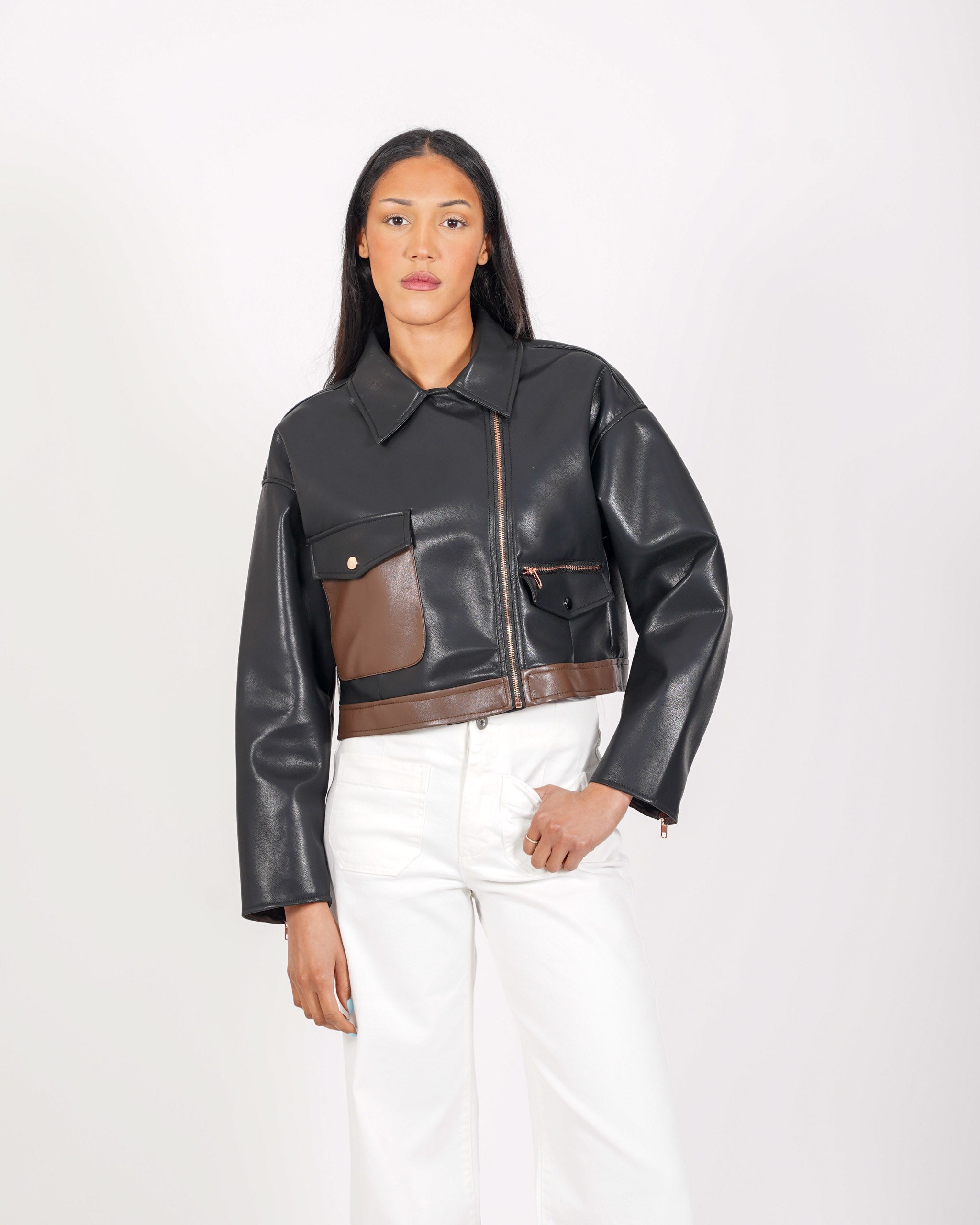 Bomber bicolor slim fit in ecopelle - Blondie