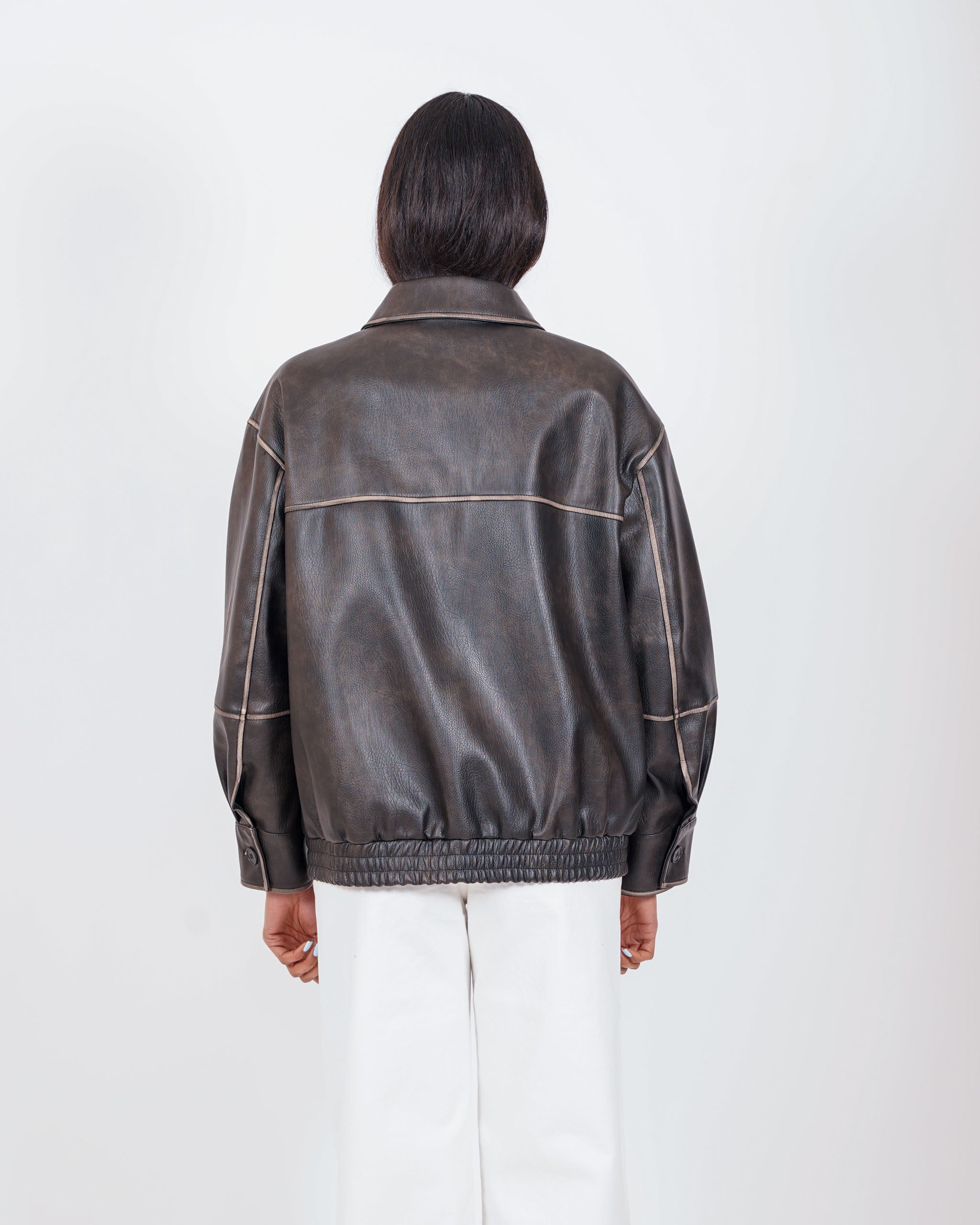 Bomber liscio con profilo in contrasto in ecopelle - Clementina