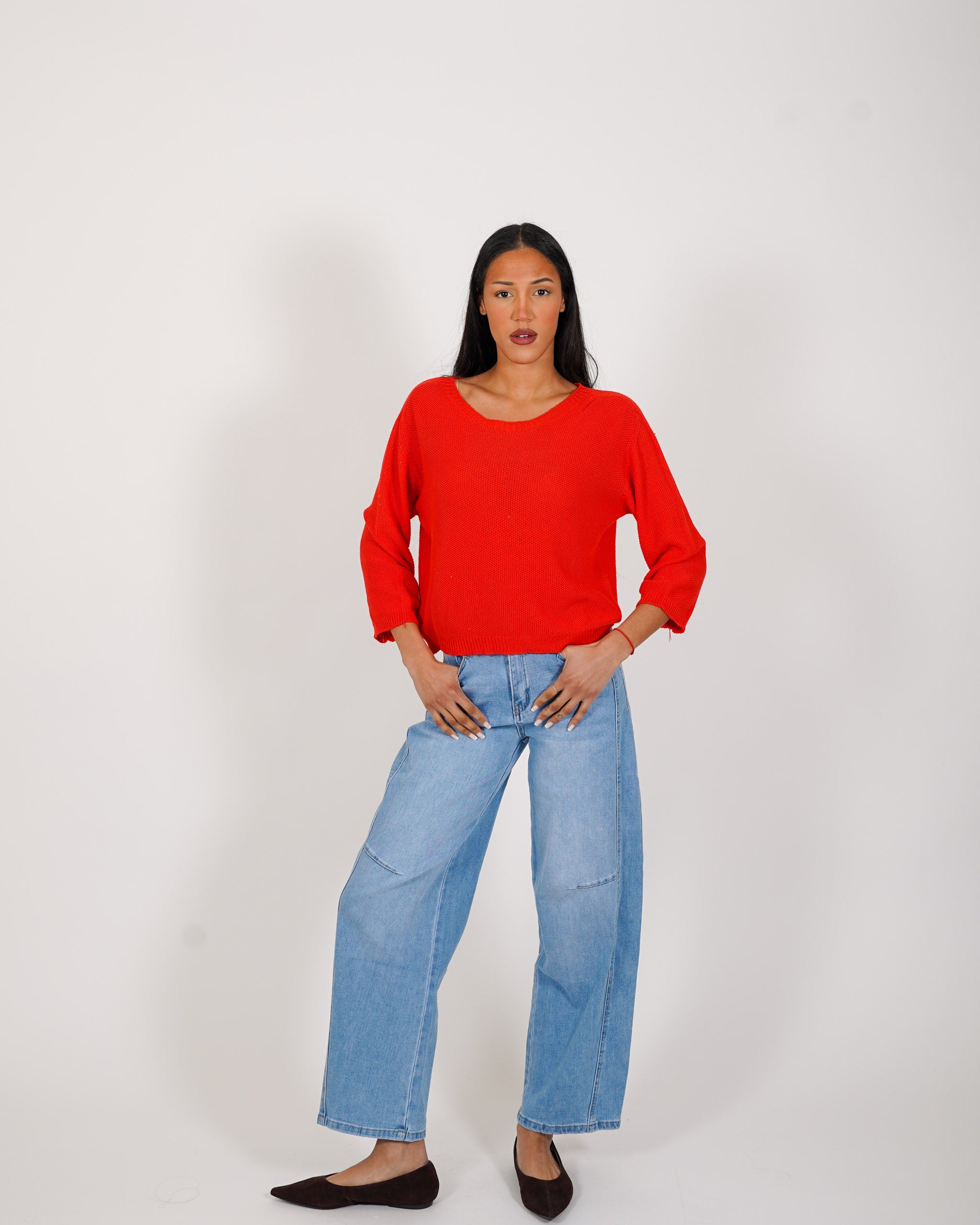 Maglia girocollo in trama punto riso - Petronia