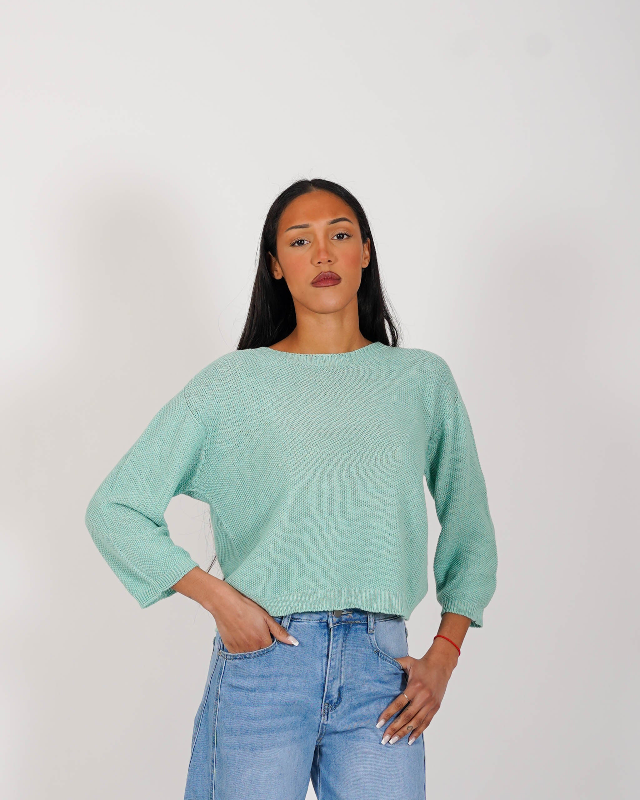 Maglia girocollo in trama punto riso - Petronia