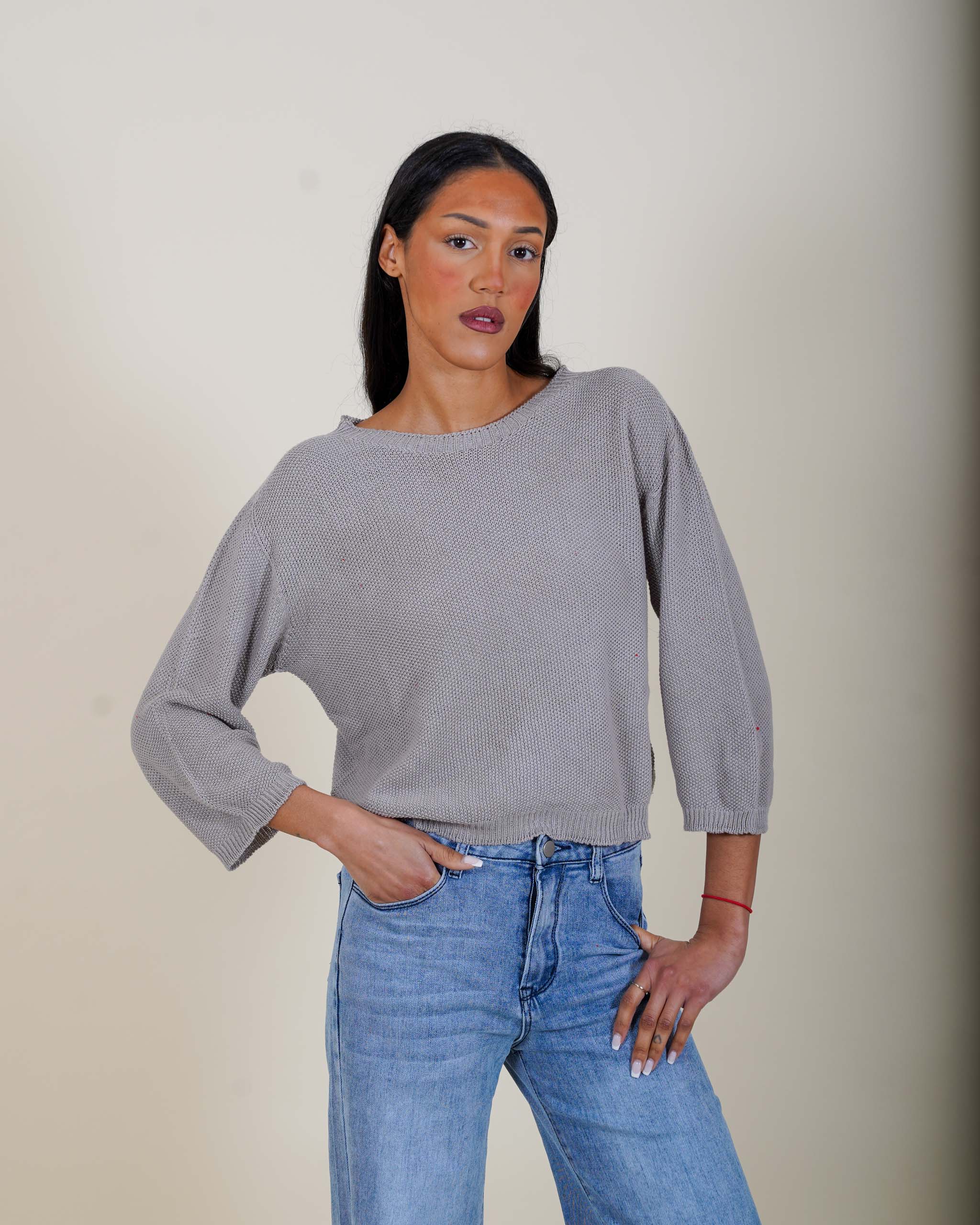 Maglia girocollo in trama punto riso - Petronia